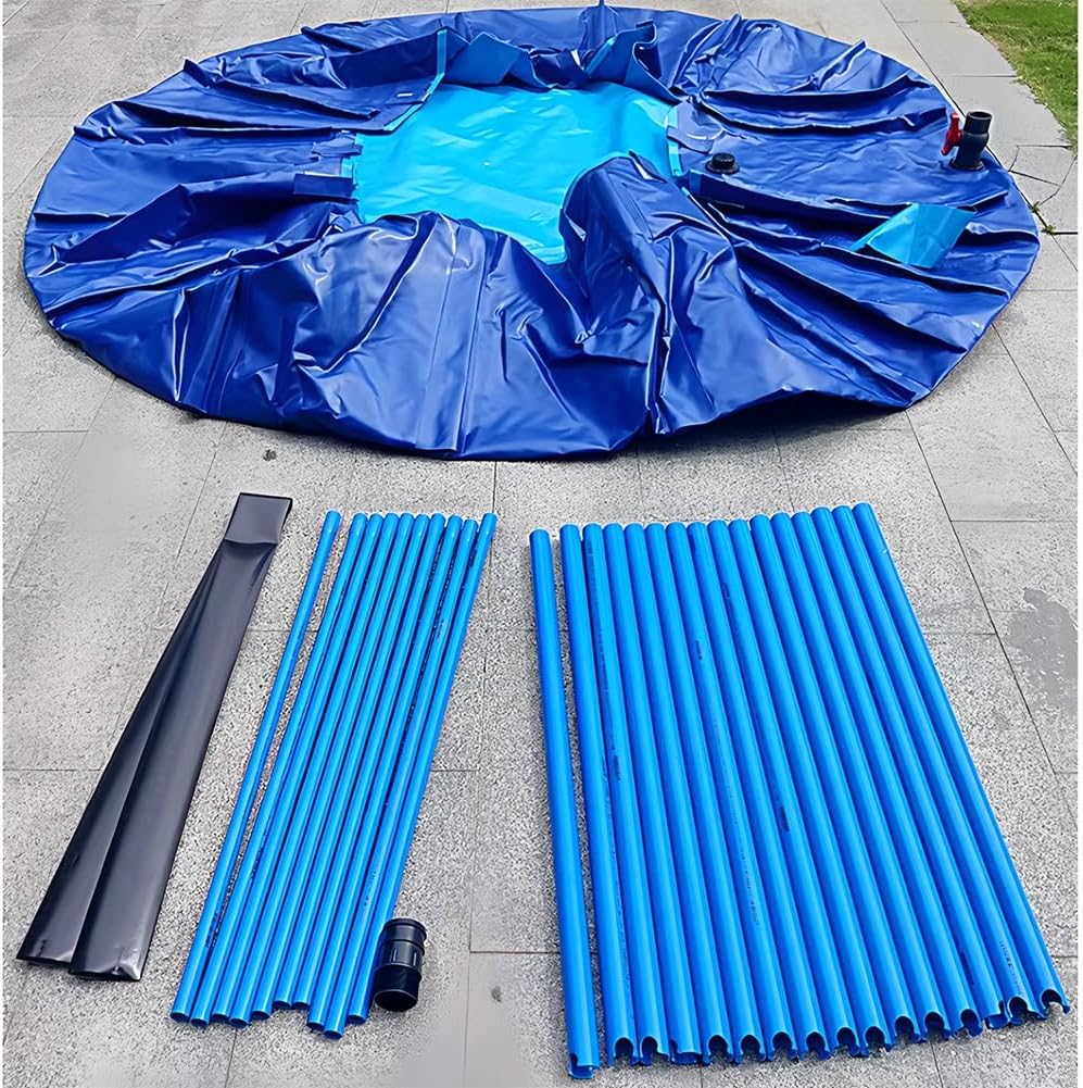 Pool Above Ground - Round Canvas Fish Pond Pool, Large Foldable Water Storage Tank with Drain Valve, Perfect for Agricultural Irrigation and Koi Pond Culture(5x1.2m/196.9x47.2in)