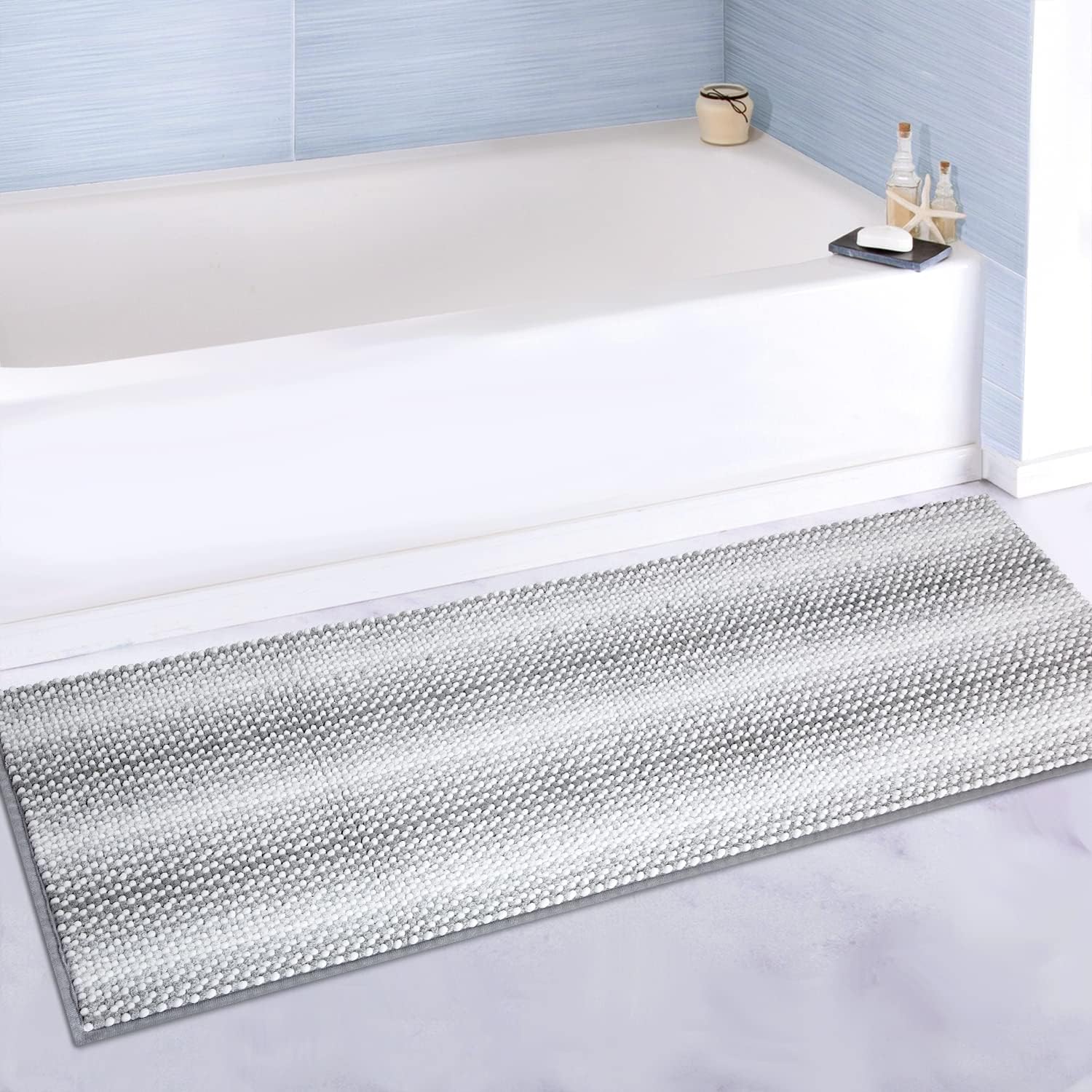 Abilliongo Gray Bath Rug Runner Bath Mat for Bathroom Non Slip Bathroom Rug Machine Washable Plush Water Absorbent Bathroom Mat Rugs(17.3"×47")