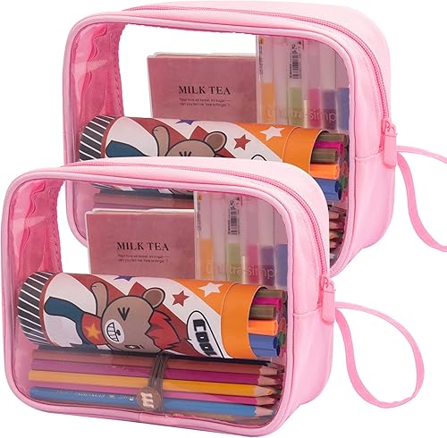 Lermende Estuche transparente de 2 unidades, bolsa de marcadores de gran capacidad para niños y niñas, bolsa transparente para lápices, bolsa