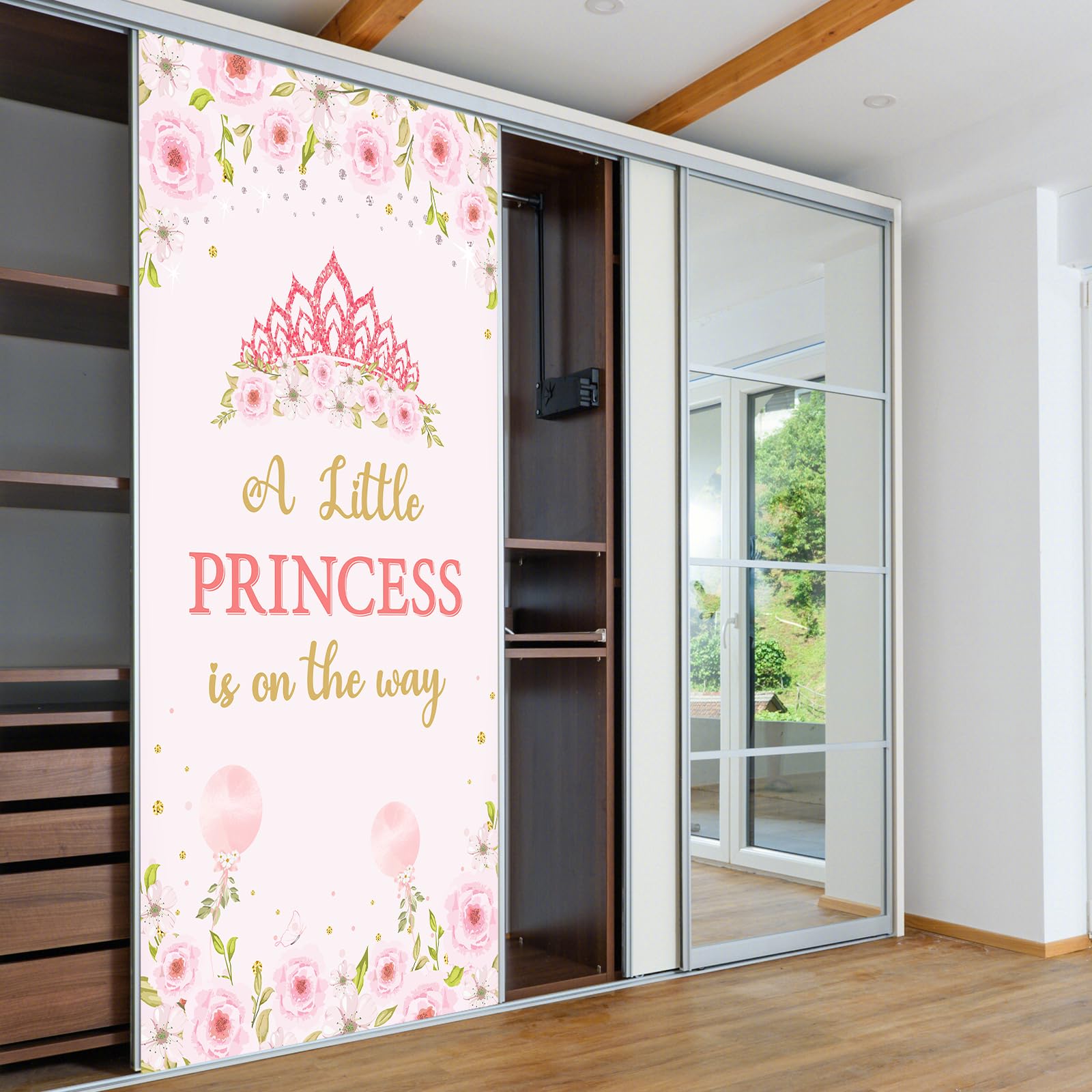 Decoración de pancarta de puerta de baby shower con texto en inglés "A Little Princess is on the Way", decoración de fiesta de revelación de género, fondo de fotografía de baby shower, rosa