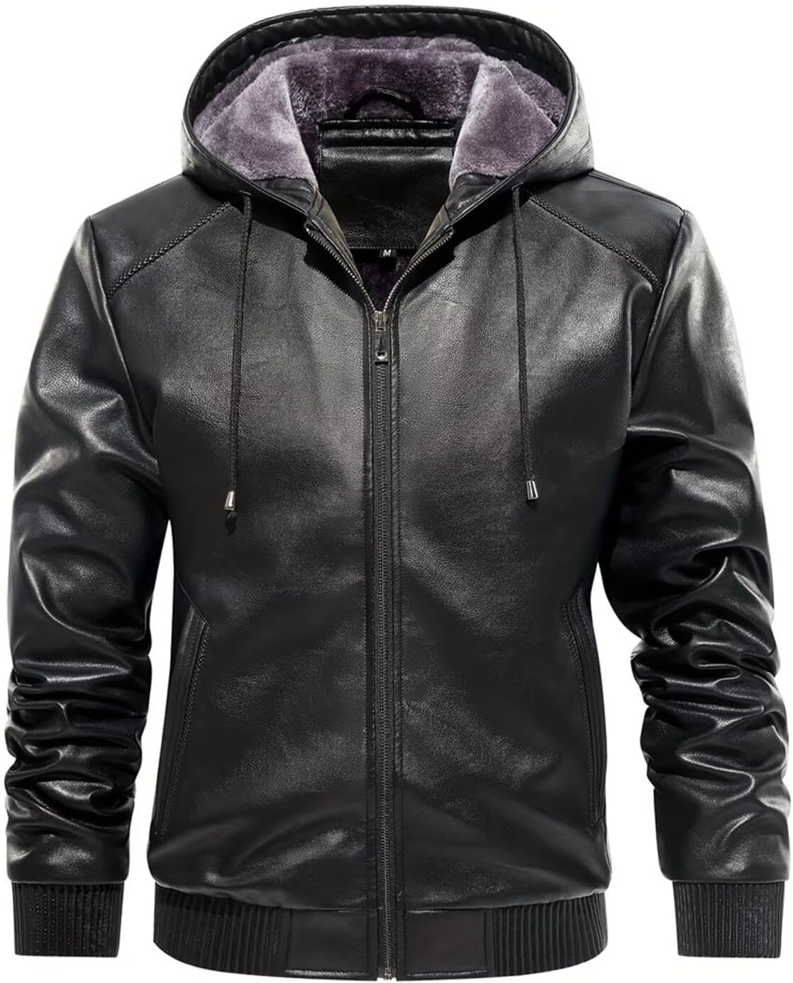 INVACHI Men's Leather Jacket Motorcycle Bomber Jacket with Fleece Lined Windproof PU Vintage Jacket - Image 3