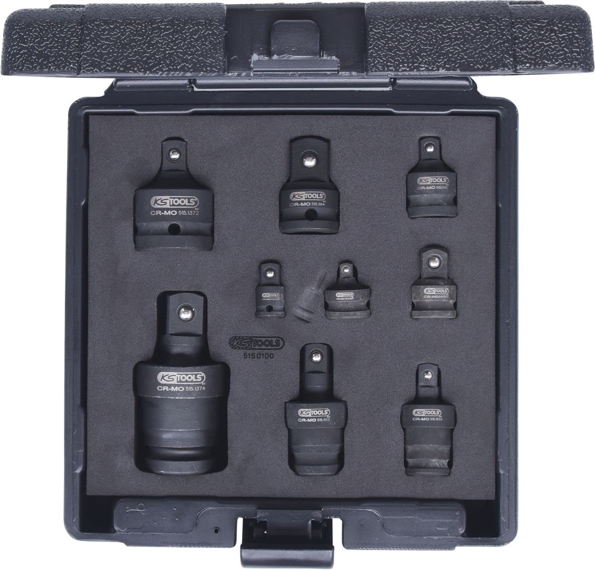 KS Tools 515.0100 Coffret d'adaptateurs et cardans à chocs 9 pièces | Coffret d'adaptateurs et cardans à chocs, 9 pcs, outillage professionnel, chrome vanadium