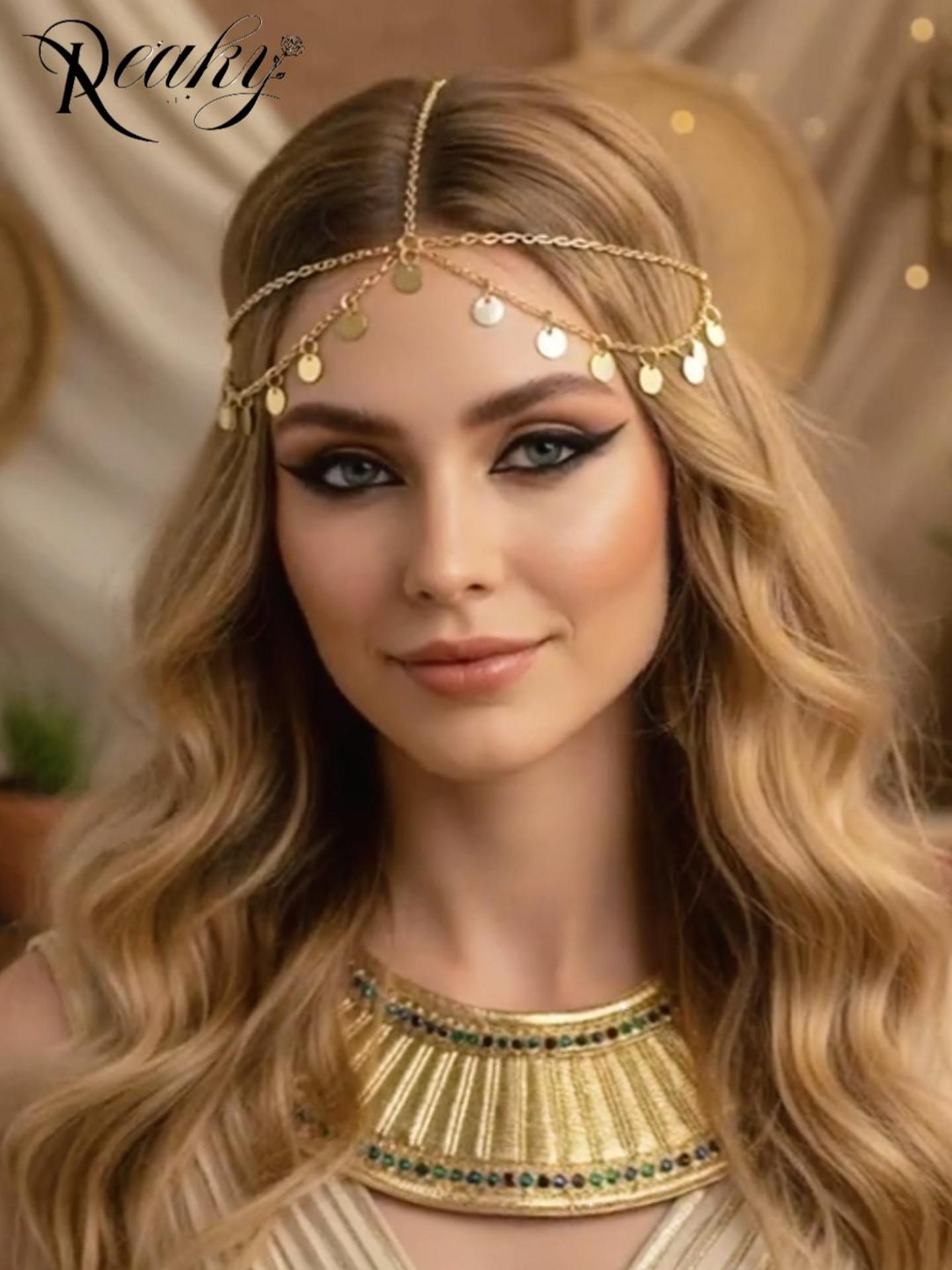 LuLiyLdJ 2 Stück Kopfschmuck, goldfarbene Kopfkette, Boheme-Haarband, orientalischer Kopfschmuck, für Frauen und Jugendliche, Geschenke