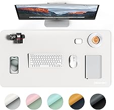 TECKNET Desk Mat, 80 x 40 cm, Large Table Protection Pads, Waterproof Laptop Desk Mat, PU Leather Table Mat, Wipe Clean Double-Sided Desk Mat for Office/Home (White/Light Grey)