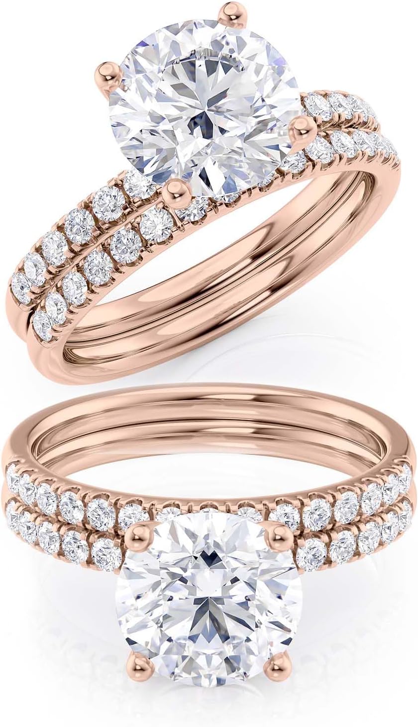 2 Carat Moissanite Engagement Ring with 1/3 Carat Round Natural Diamond in 14K Gold (G-H/VS, G-H/SI, cttw, DEW) for Women Size 4 to 11