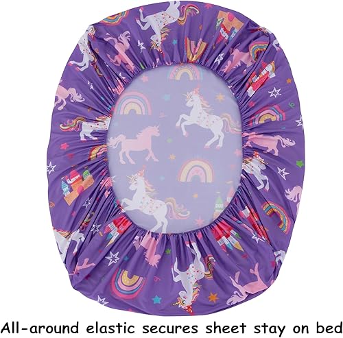 Miniatura 6 de Juego de sábanas de 3 piezas para niñas, tamaño individual, diseño de castillo y estrella arcoíris, unicornio, para niños y adolescentes, divertido