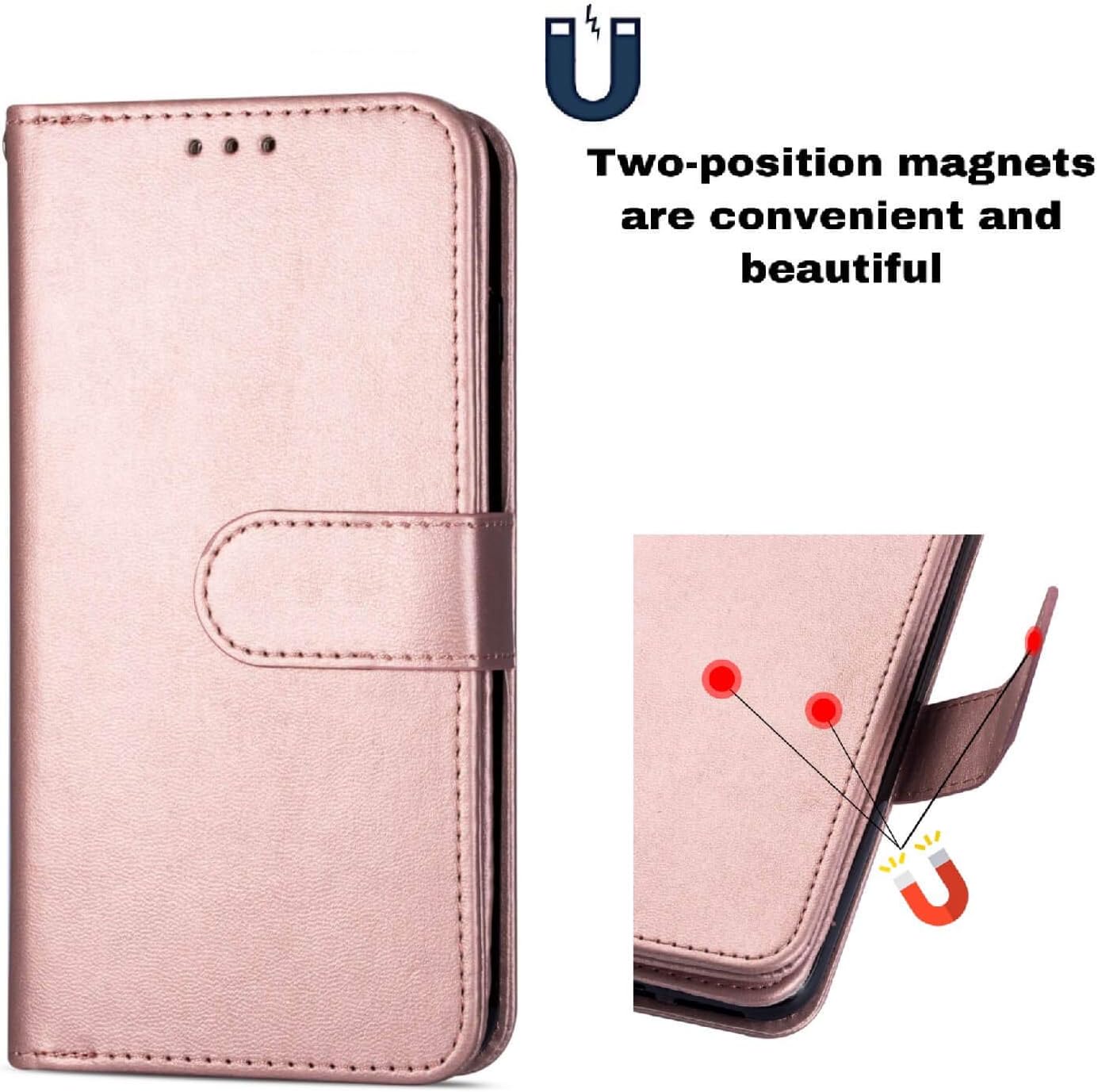 DEFBSC Samsung Galaxy A51 Wallet Case,Magnetic Premium Leather Folio Flip Case with 9 Card Slots/Holder Kickstand and Wrist Strap for Samsung A51-Rose Gold