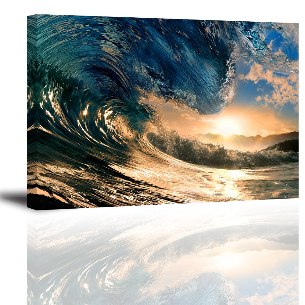 Artisweet Canvas Prints Picture Sensations Framed Waterproof 1-panel Waves and Sunsea Canvas Art