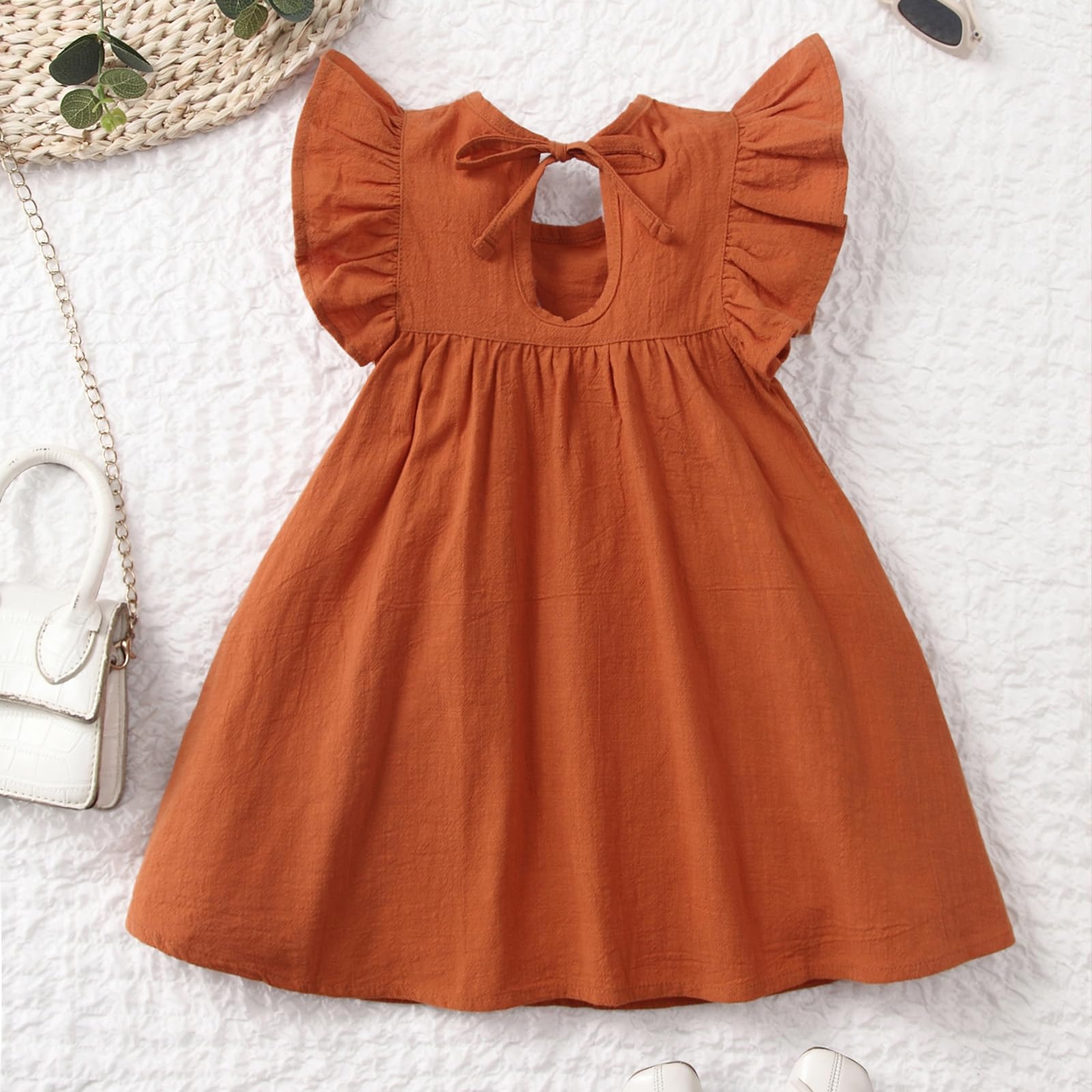 Princesse Robe D'été pour Bébé Filles Manches à Volants Robes Uni en Coton Casual Vêtement