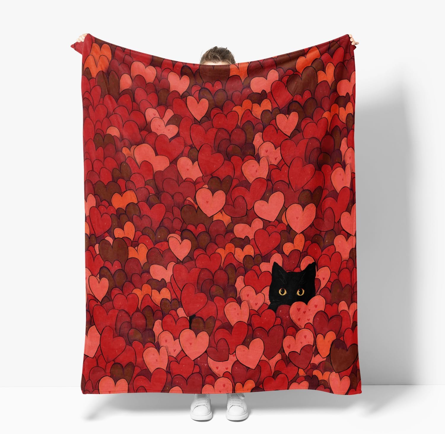 Horaldaily Valentine Flannel Blanket Throw, Love Hearts Cat Red Soft Fuzzy Plush Cozy Fleece Blankets for Couch Sofa Bed Lounging, Ideal Gifts for Kids Adults Wife Self, 50x60