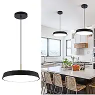 Modern Black Pendant Light Fixtures,16inch LED Industrial Kitchen Island Hanging Lighting,3 Color Temperature Chandelier Metal Ceiling Light for Bar,Dining Room,Bedroom,Living Room
