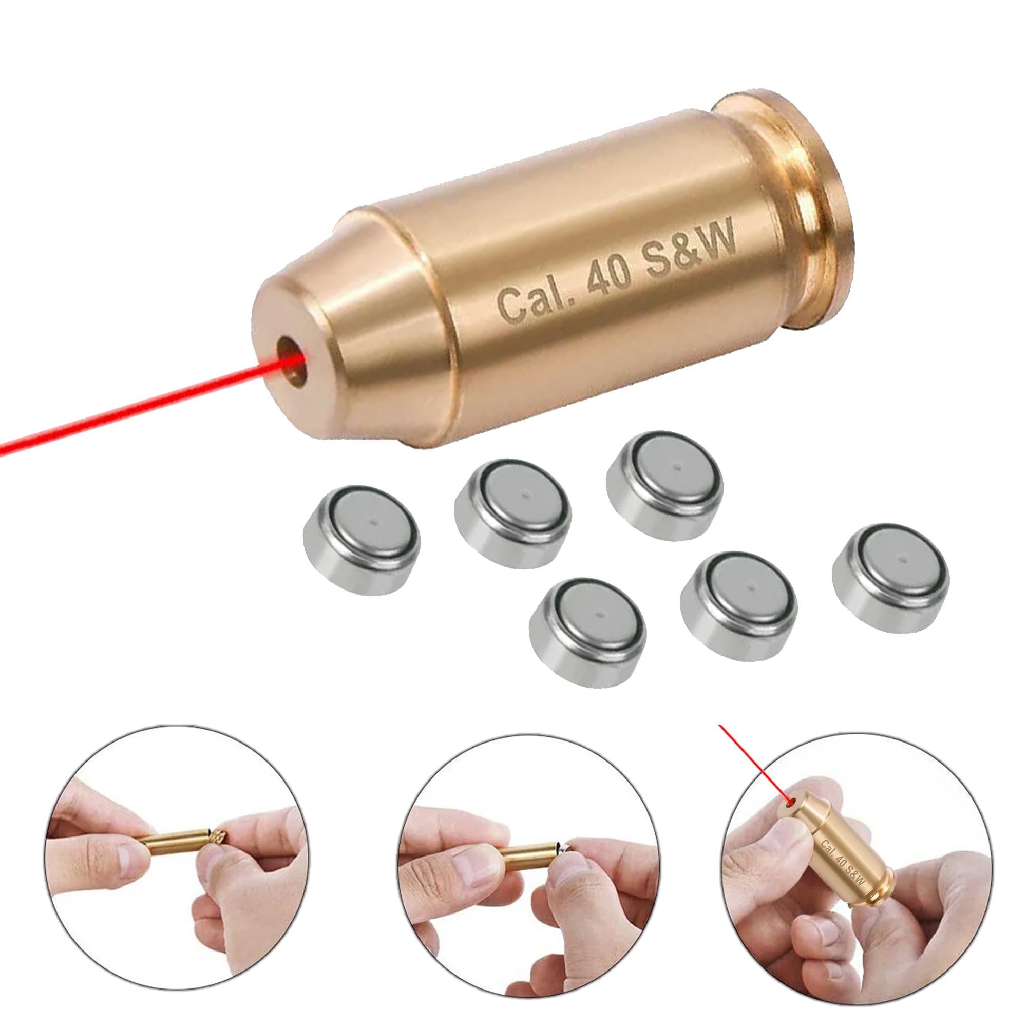 GOTICAL Tactical Red Laser Bore Sight Cal .40 Brass Boresighter Cartridge Red Dot (Will Work with Smith and WES'S) (Cal .40 Brass Boresighter)