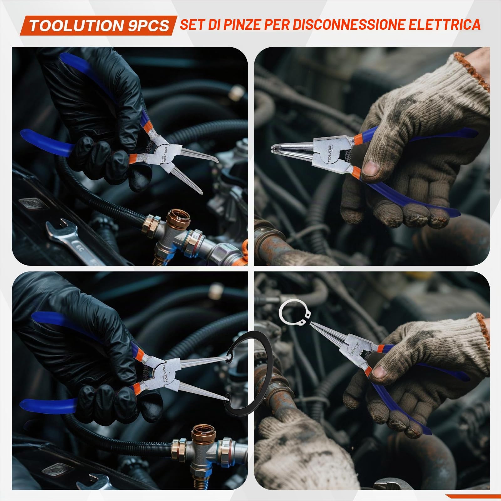 Set di 9 Pinze Multiuso – Pinze per Fascette, Linee Carburante, Connettori Elettrici e Seeger con Valigetta, Impugnature Antiscivolo | Kit di pinze per scollegamento elettrico e anelli elastici con pinze interne/esterne, manici ergonomici antiscivolo