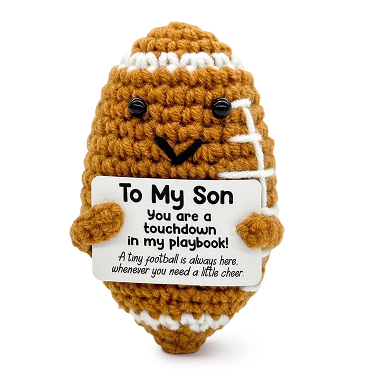 Qubitly 1Pc Handmade Son Gift Positive Crochet Football, Encouraging Rugby Doll With Card