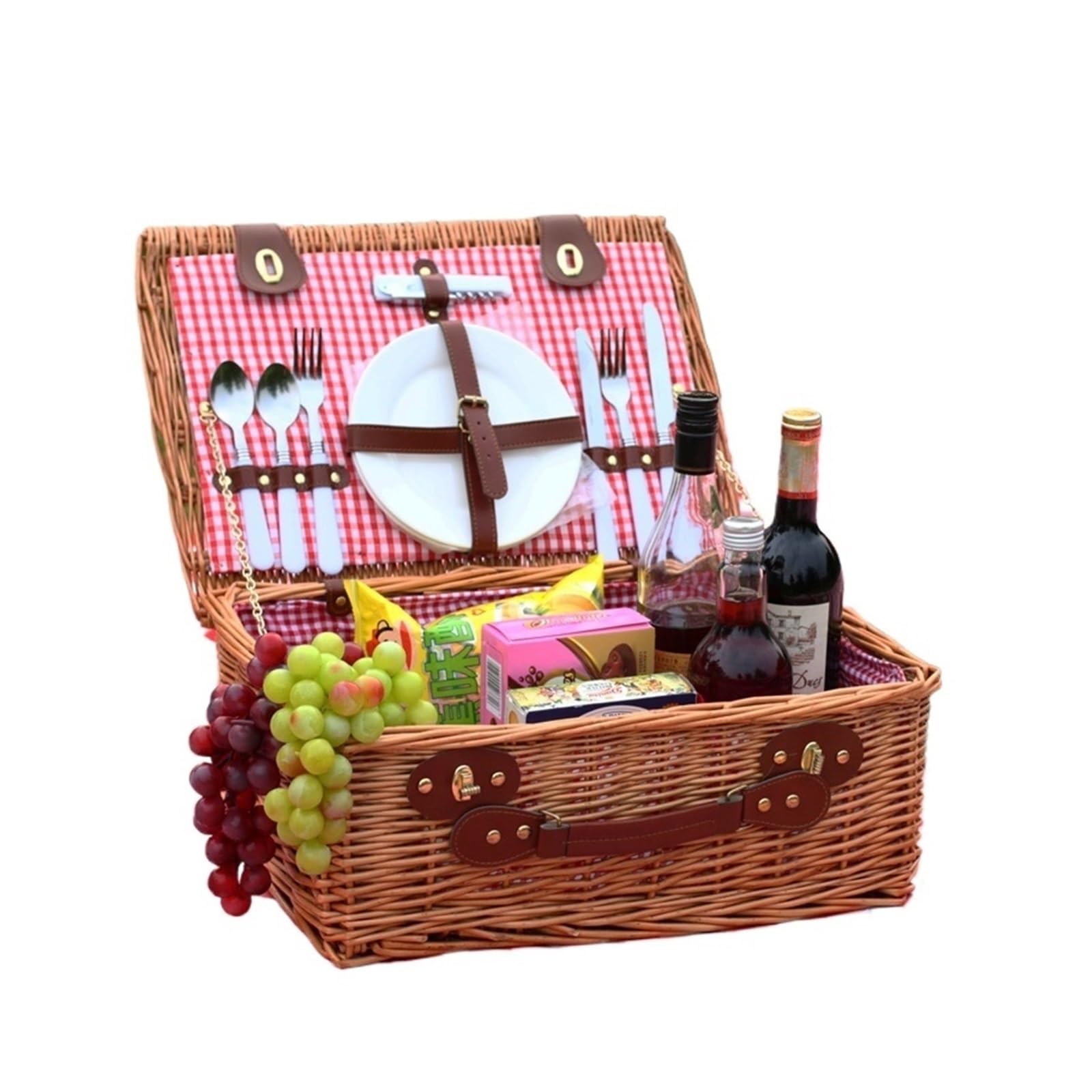 Caja de Picnic Hecha a Mano, Caja de Picnic, Cesta con Cubiertos, Cesta de ratán, Cesta de Almacenamiento, Accesorios de Picnic, Camping al Aire Libre, Juego Completo(Yellow)