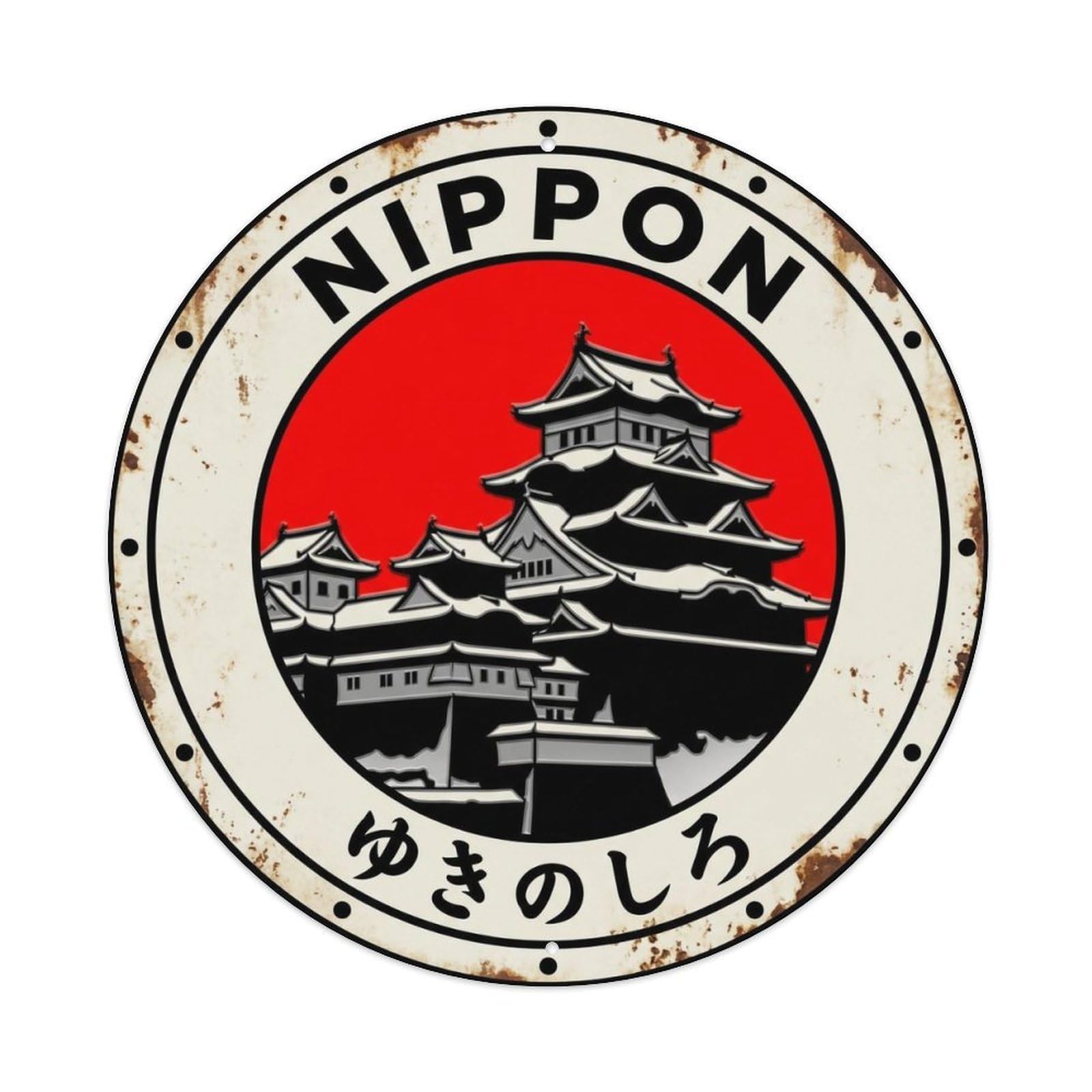 Snow Castle Nippon Fortress Building Aged Metal Tin Sign