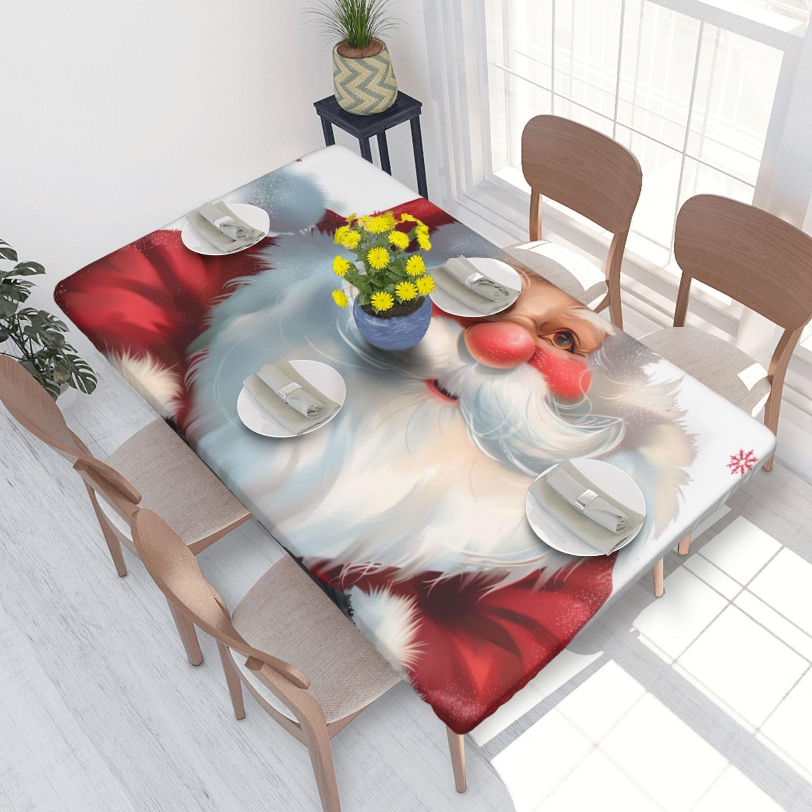 DCARSETCV Cute Santa Claus 1 Printed 4FT Waterproof Tablecloth with Elastic Edged Protect & Decor Your Table, Oil-proof Washable Table Cloth Cover for Dinner Picnic Party