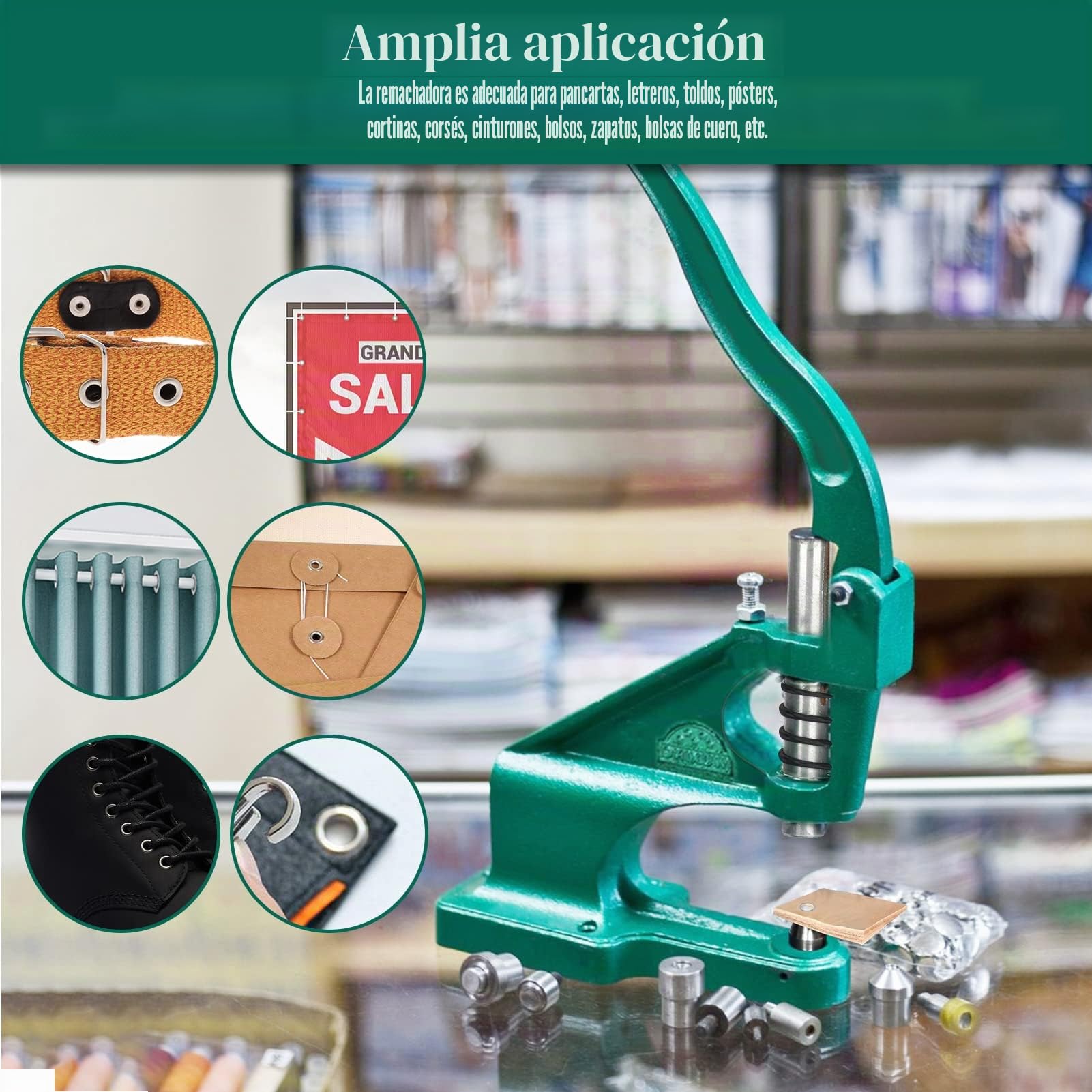Máquina de ojales, 3 troqueles, 6 /10 /12mm, prensadora de ojales con 1500 ojales, para ojales, remaches, tejidos, cortinas de piel