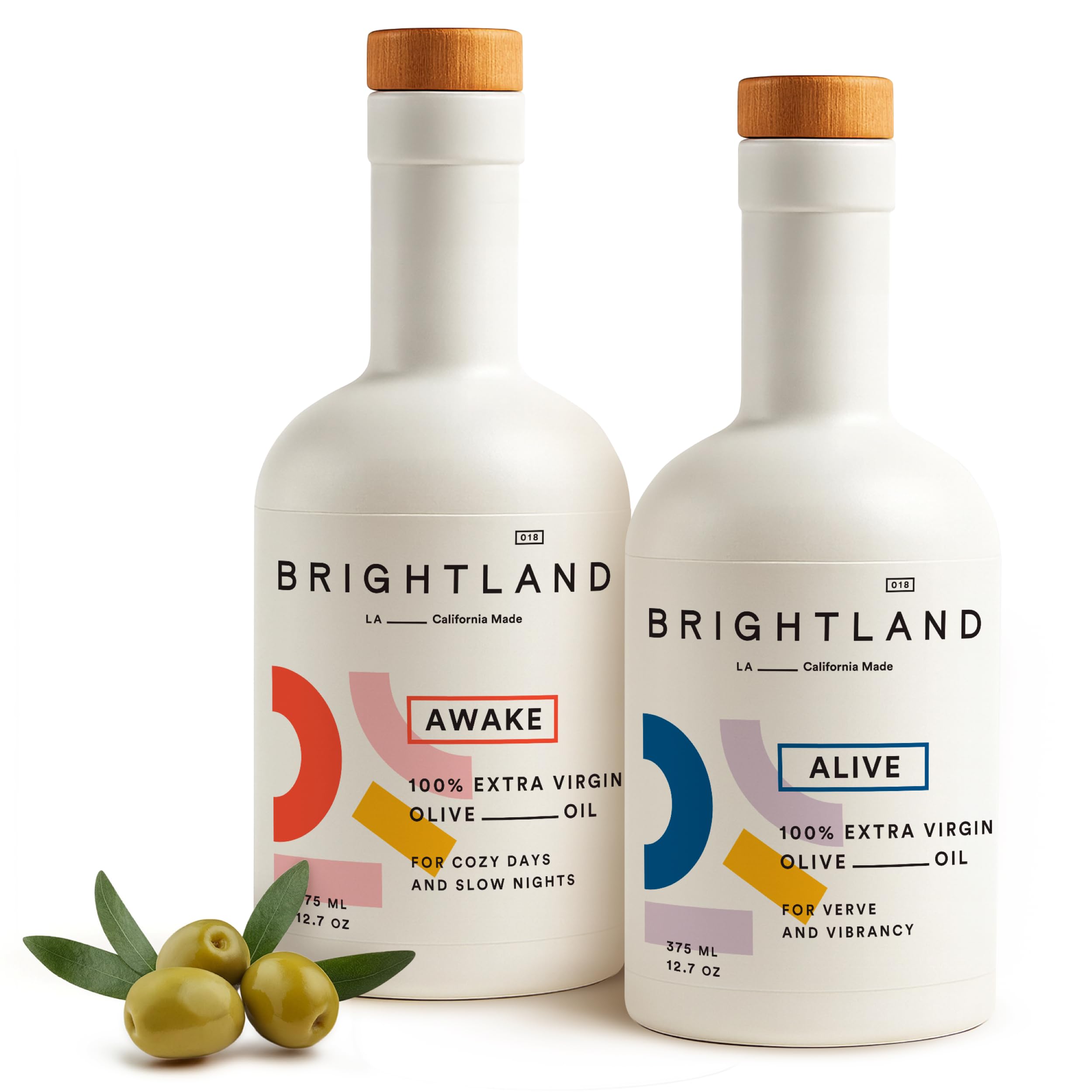 Brightland California Olive Oil Extra Virgin, The Duo – First Cold-Pressed Olive Oil Made with Early-Harvest Olives – Polyphenol Rich & Artfully Crafted - 12.7fl oz Bottles (Pack of 2)