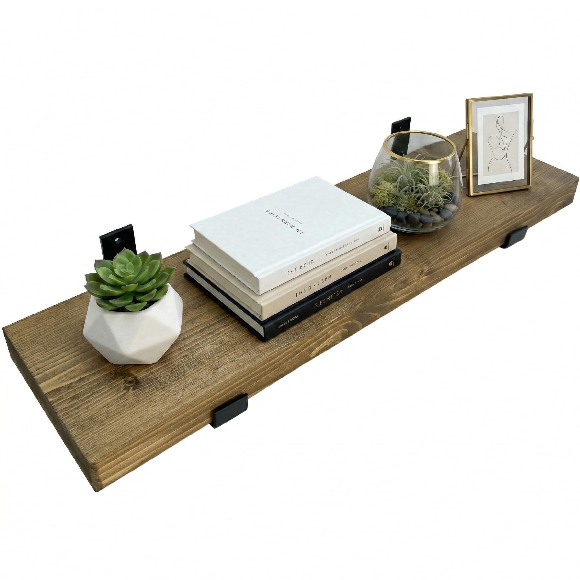 Top Notch Home & Living Handcrafted Rustic Wooden Wall Shelf, Incl 2 Up Brackets, Wood Shelves Made in the UK from Solid Timber, Heavy Duty for Kitchen, Bathroom & Living Room