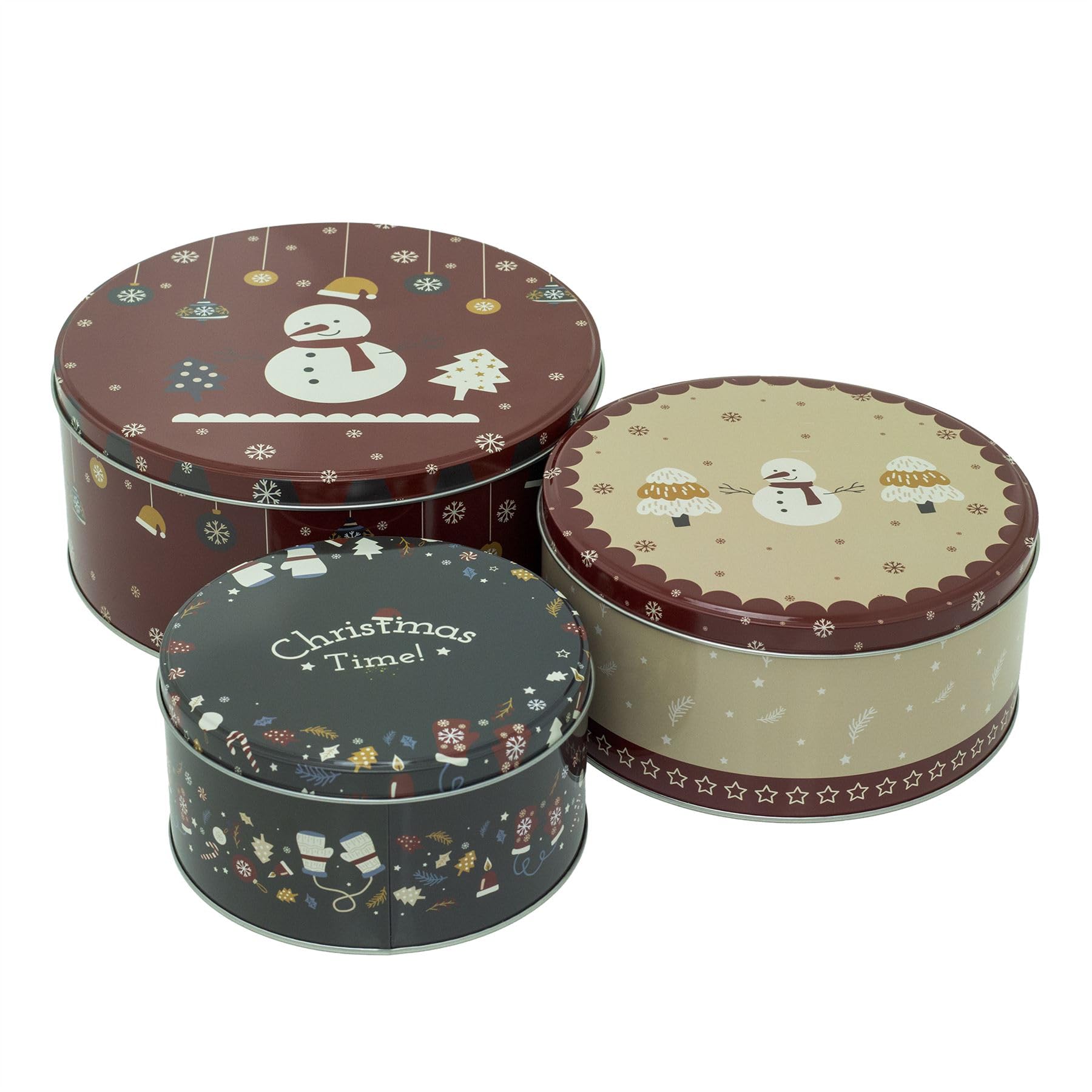 Carousel Home Set of 3 Christmas Storage Tins | Triple Festive Round Nesting Tins | Fairy Cake Biscuit Cookie Muffin Treat Storage Set