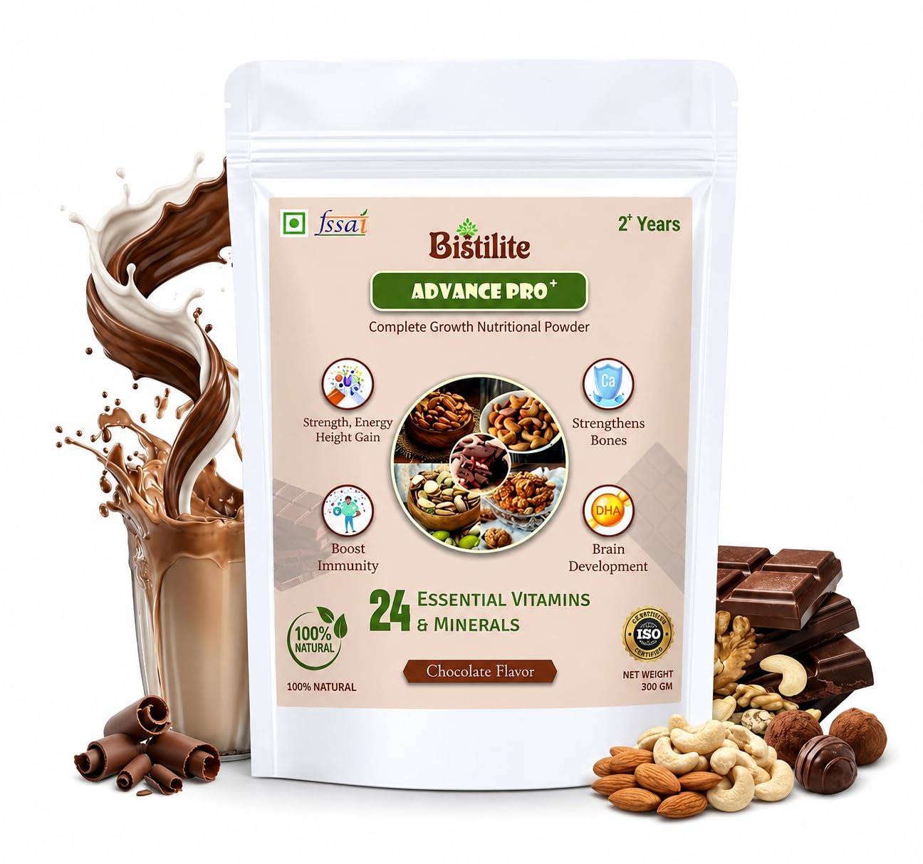 Bistilite Advance Pro+, Boost Healthy Growth Nutrition Powder,2+Years,With 24 Essential Vitamins&Minerals Strength,Energy,Height Gain,Boost Immunity,Strenghthens Bones&Brain Development Chocolate Flavour-(300gm)-image-9