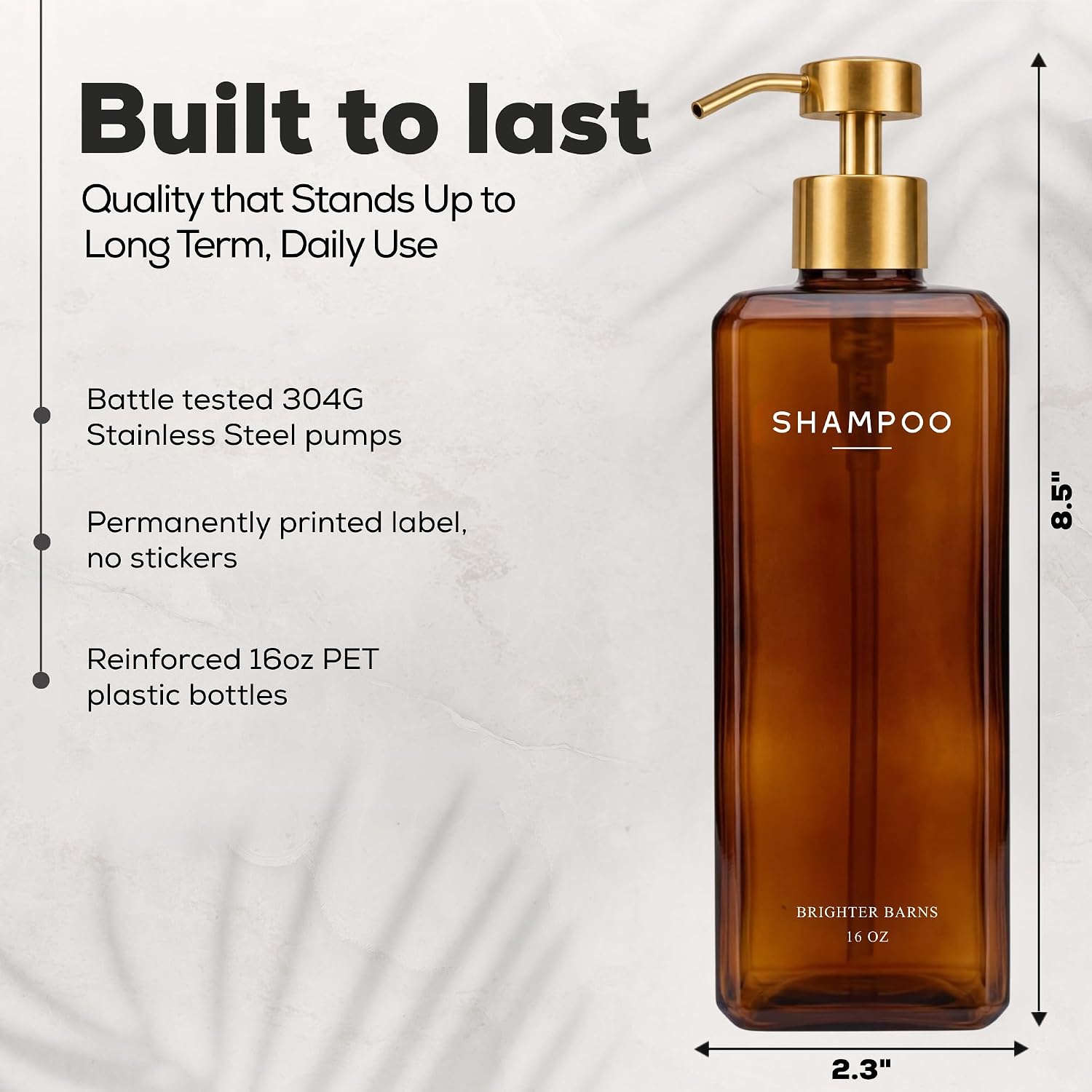 Condition photo showing New/Like New for luxury shampoo and conditioner dispenser set by brighter barns - refillable shower shampoo dispenser - shower bottles with stainless steel pumps for modern organic home decor, spa, airbnb (amber/gold)