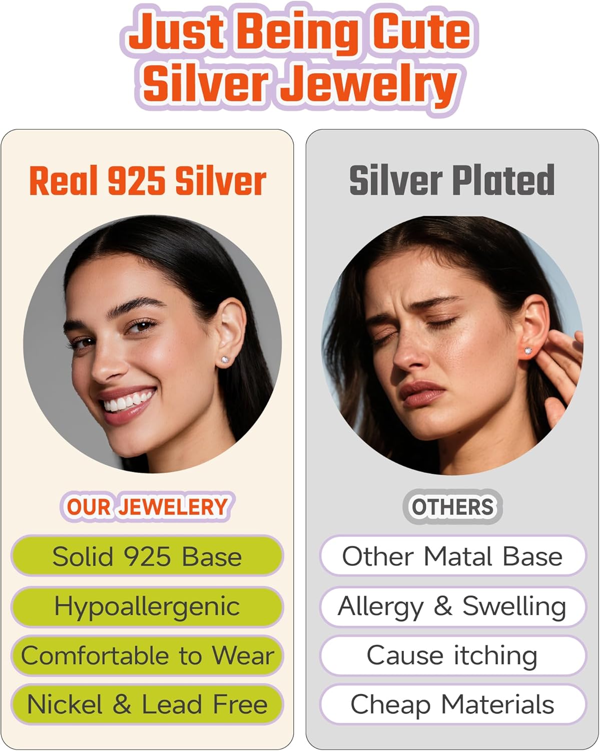 JustBeingCute 3-Prong Sterling Silver Earrings, Round CZ Colorful Stone Flat Back Studs Hypoallergenic Earrings for Women, Valentine's Day Engagement Jewelry Gifts—4/5/6/6.5/7.5/8mm - Image 5