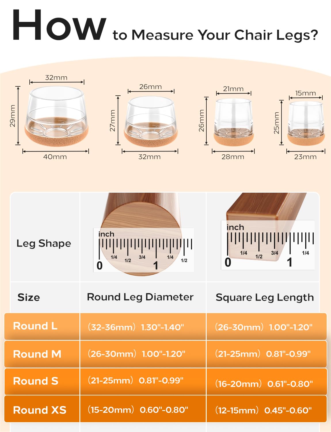 Yomanta 24 PCS Chair Leg Floor Protectors Clear Silicone Chair Leg Caps, Furniture Leg Covers for Hardwood Scratch Protection - Image 2