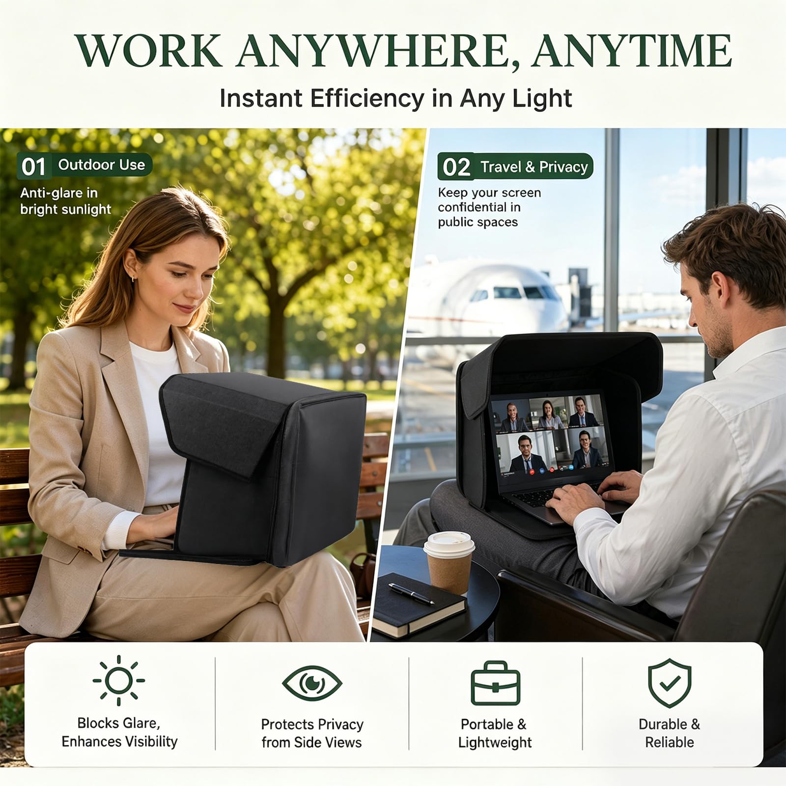 Uniwersalna ochrona przed słońcem na laptopa, osłona przed wzrokiem, osłona przeciwsłoneczna i ochrona przed wzrokiem, składana torba na laptopa 2 w 1, do pracy na zewnątrz (15-16")