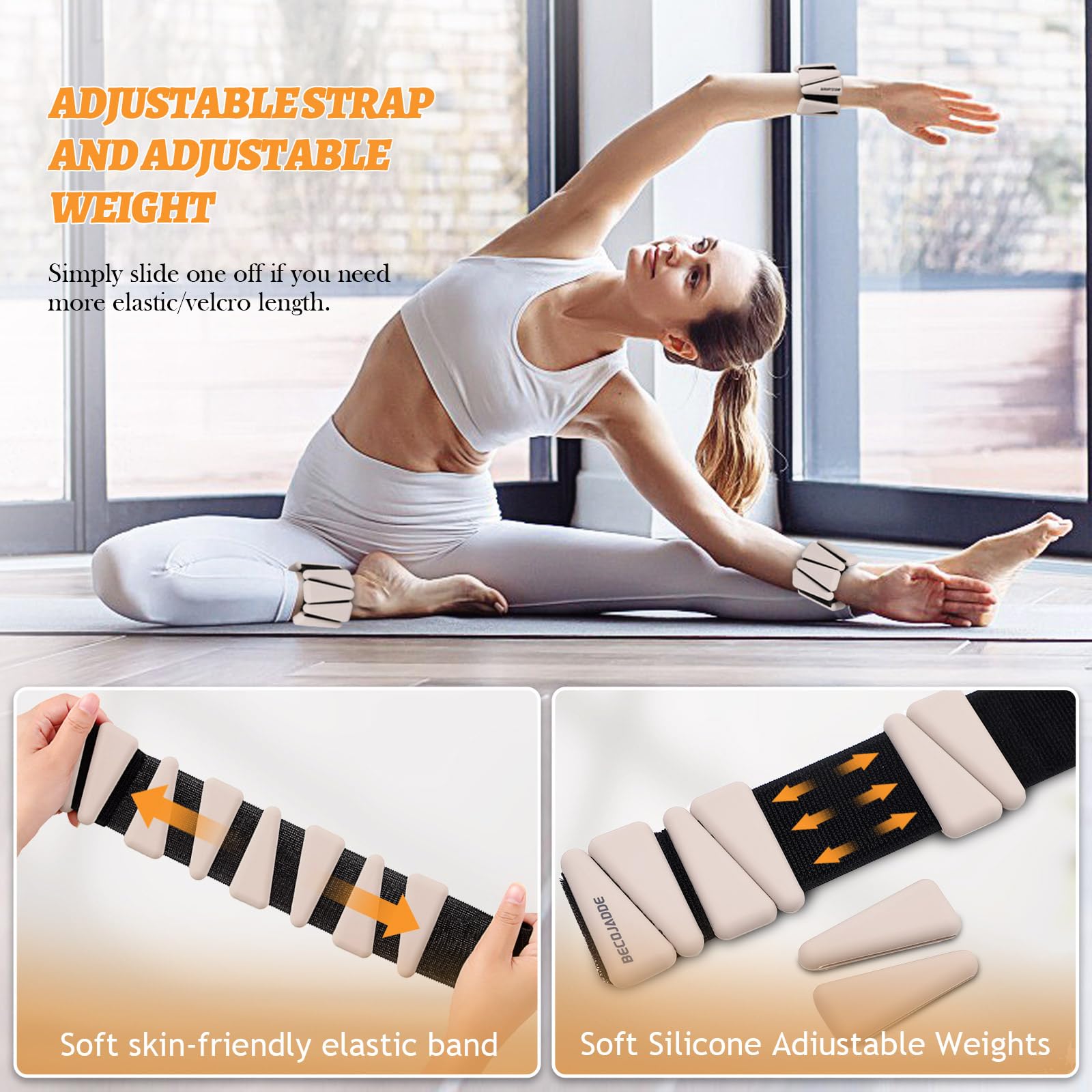BECOJADDE Juego de 2 pesas de tobillo (1 libra/2 libras/3 libras cada una), pesas de muñeca ajustables para mujeres y hombres, pesas para brazos, piernas, pilates, correr, caminar, entrenamiento, yoga