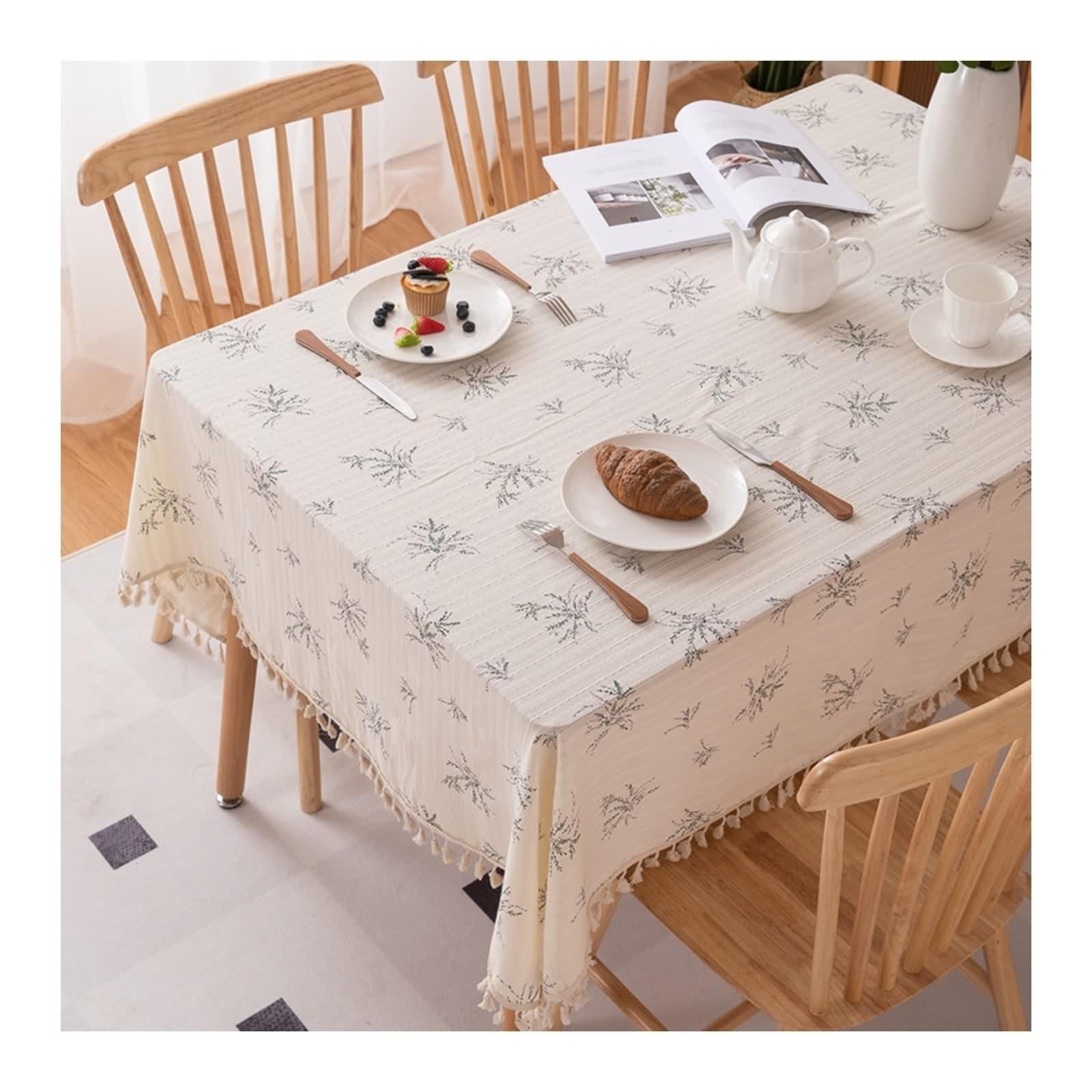 Tovaglia Tavolo Rettangolare Cotone, Tovaglia Elegante Battesimo Beige Fiore Ricamato Copri Tavolo 120X180CM per Soggiorno Cucina