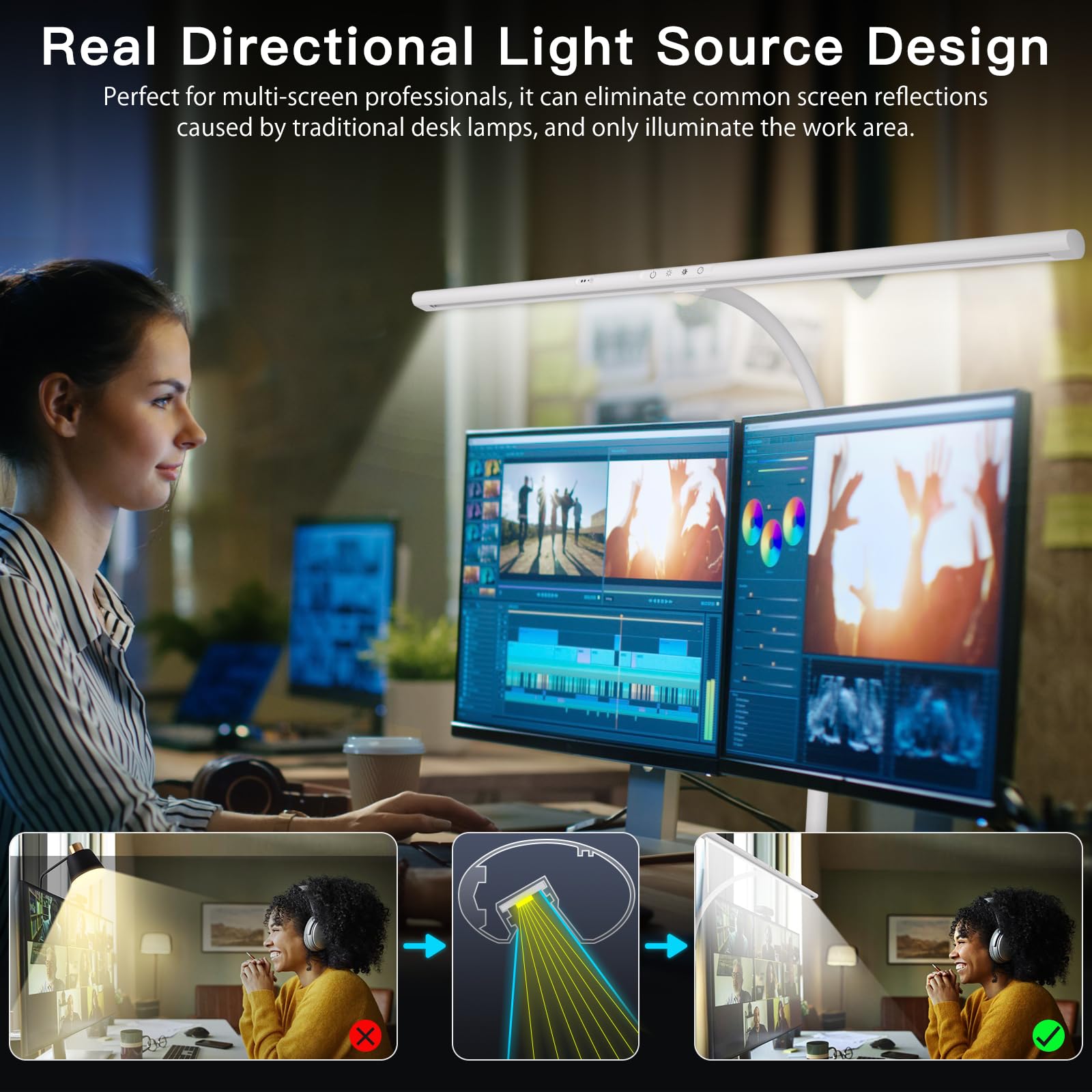 EYOCEAN Lámpara de escritorio LED con mando a distancia y control de gestos, 24W 80CM Lámpara de monitor de luz diurna regulable con 5 temperaturas de color y niveles de brillo