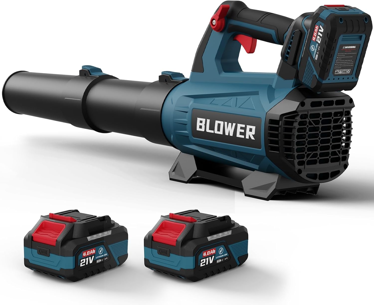 leaf blower cordless - 630cfm/160mph, 21v powerful electric cordless leaf blower with 2 x 4.0ah batteries and charger, battery powered leaf blowers for lawn care, patio, yard, dust, snow