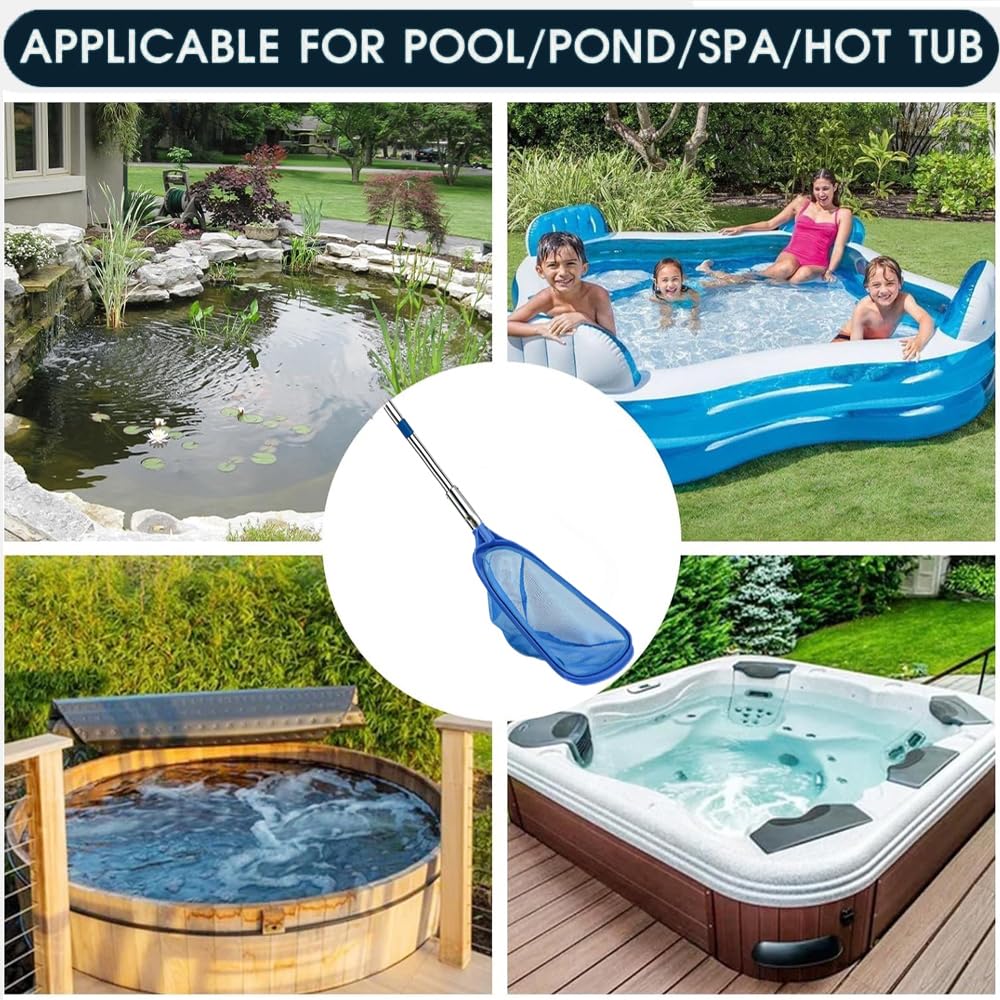 Pool Kescher mit Teleskopstange, PoolKescher mit Poolbürste, Teichkescher Feinmaschig, Laubkescher, Pool Reinigungsset für Schwimmbad, Spas,Teich,Whirlpools,Planschbecken (220cm)