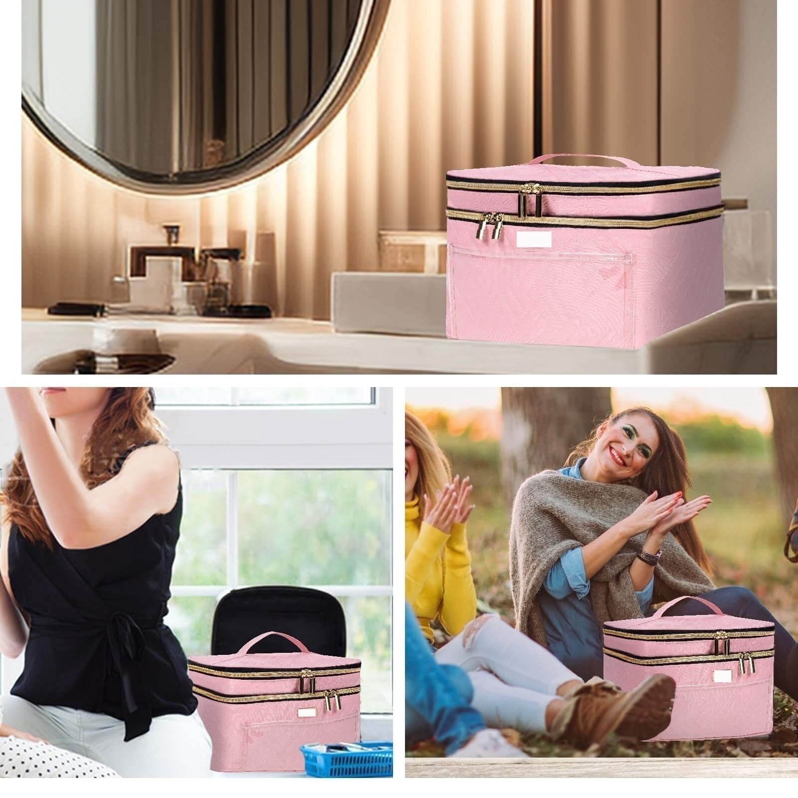Kosmetiktasche Kulturtasche Doppellagige Reise-Kosmetiktasche for Damen, Große Kosmetiktasche, Hautpflege-Aufbewahrungstasche Schminktasche Damen(Pink)