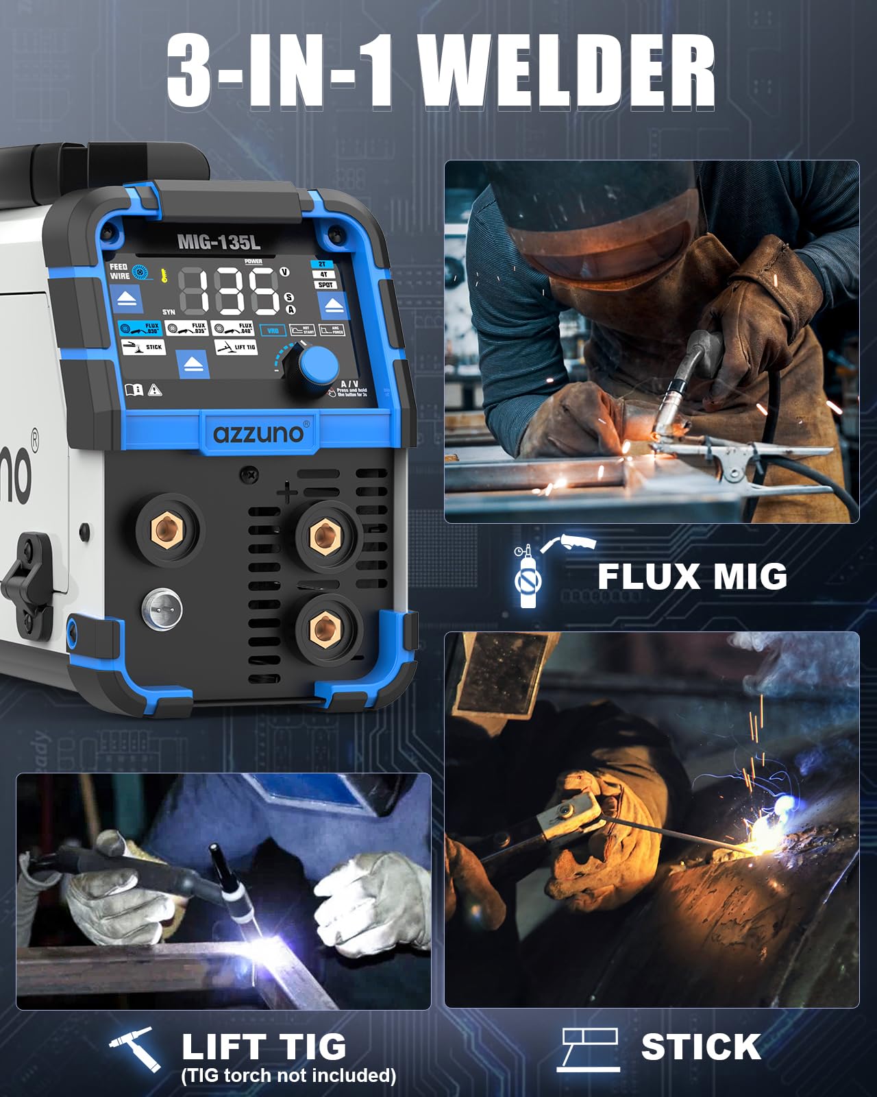 Amazon.com: AZZUNO 135A MIG Welder 110V, 3-in-1 Welding Machine