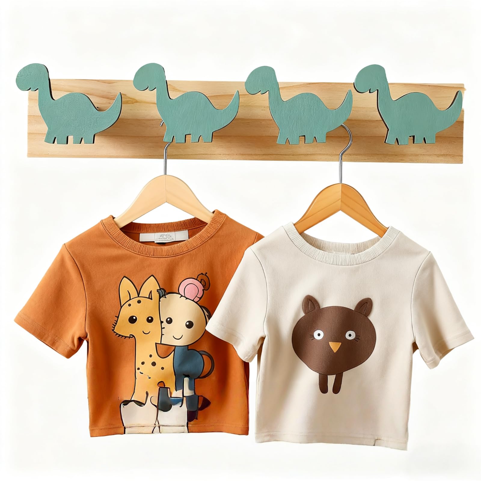 Générique Porte manteau mural pour enfant, Crochet À Serviette en Bois Dinosaure Patère Décoratif Animal Dinosaure Crochet, Deco chambre fille bebe garcon avec 4 crochets pour veste sac