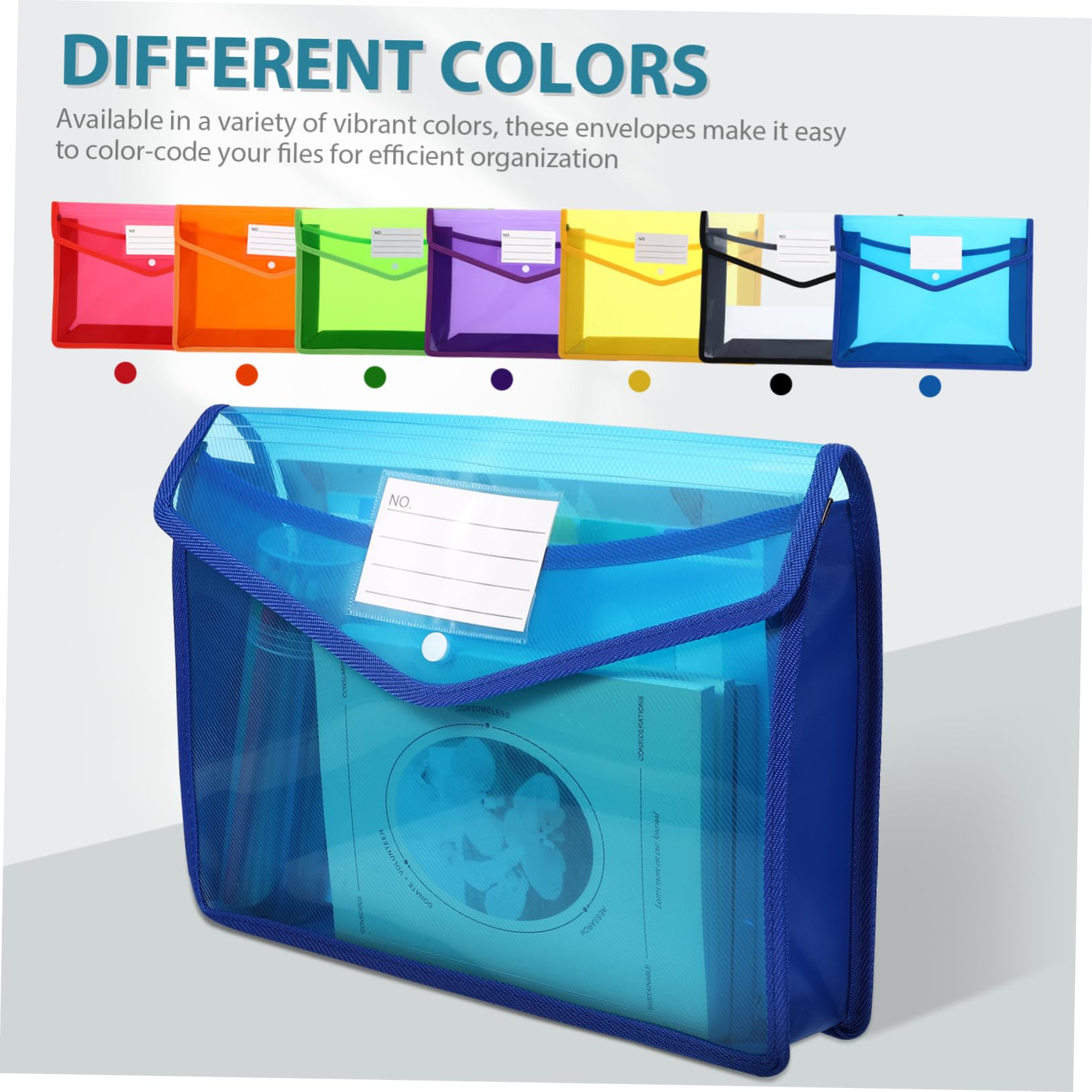 7pezzi Buste in Plastica Trasparenti con Bottone Formato Organizer per Documenti Buste per File per Ufficio Scuola e Uso Domestico
