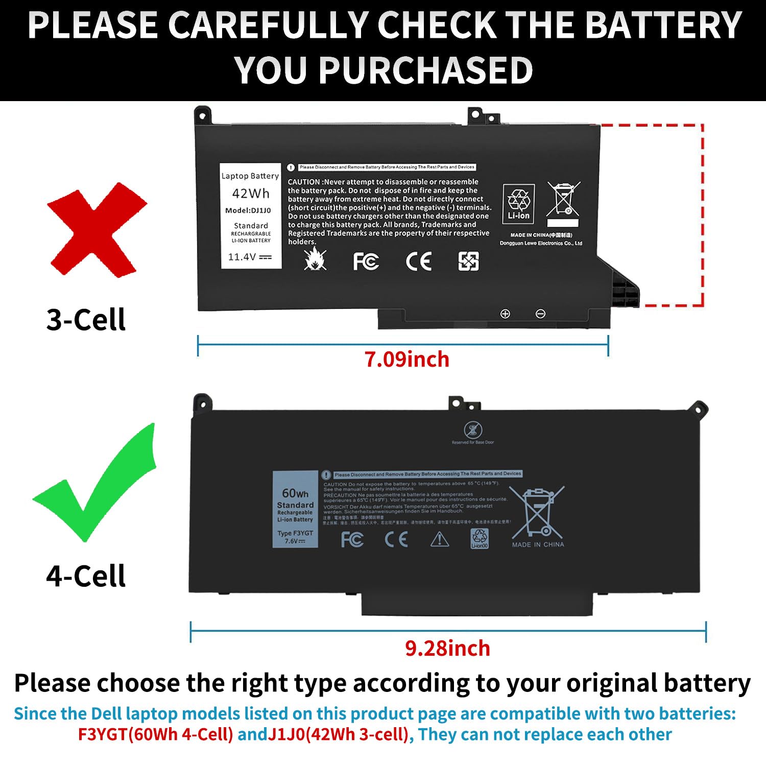 Fepprry 7490 F3YGT Laptop Battery for Dell Latitude 12 13 14 7000 7280 7290 7380 7390 7480 7490 E7480 E7490 E7280 E7290 E7390 Battery
