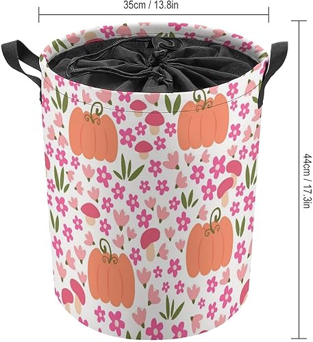 Miniatura 2 de Cute Pink Pumpkin Flowers Laundry Basket with Drawstring Colorful Waterproof Collapsible Dirty Clothes Hamper Storage Baskets for Bathroom Dorm Toy