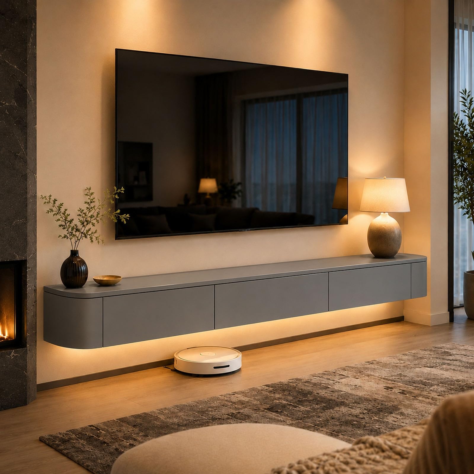 Moderno mobile mobile in legno con luci LED, completamente assemblato, mobiletto Ma armadio grigio slish con Ders e cavo nascosto per soggiorno/camera da letto (110,2)