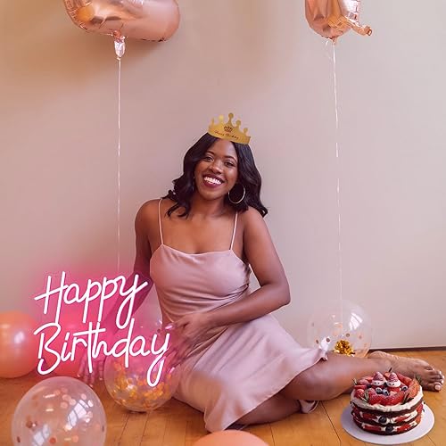 Miniatura 6 de Letrero de neón de feliz cumpleaños para decoración de pared, letreros de luz LED de neón rosa, decoración artística regulable, letrero de luz de