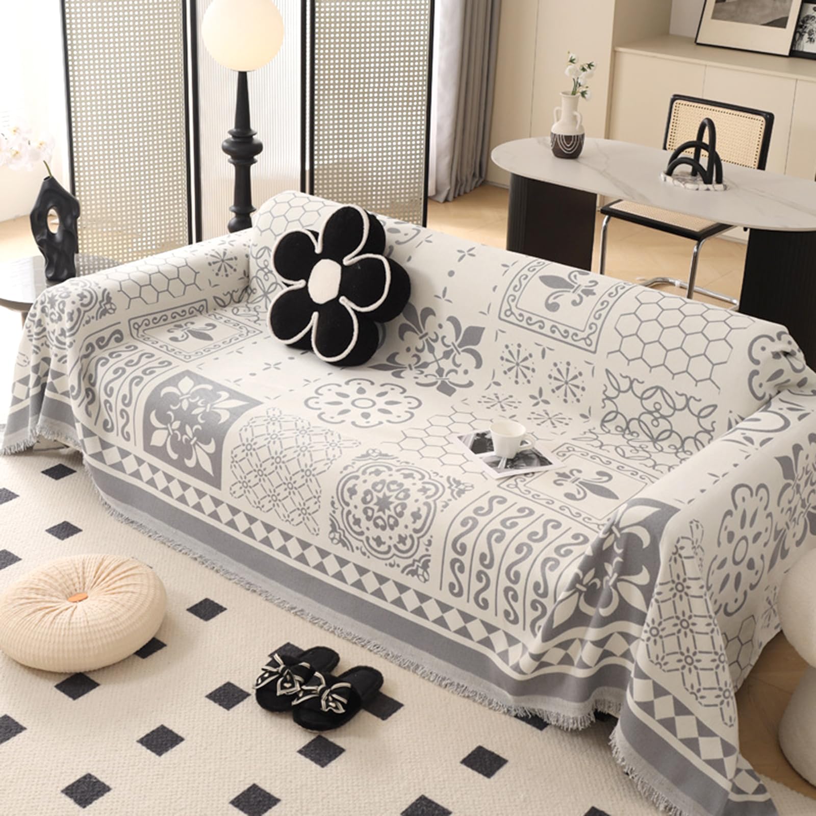 Telo Salva Divano Bohémien Copridivano Angolare con Penisola 1 2 3 4 Posti Morbida Coperta per Divano in Ciniglia Fodere Divano Multiuso per Gatto Ribelle Scialle Pisolino(180X300cm,Grey)