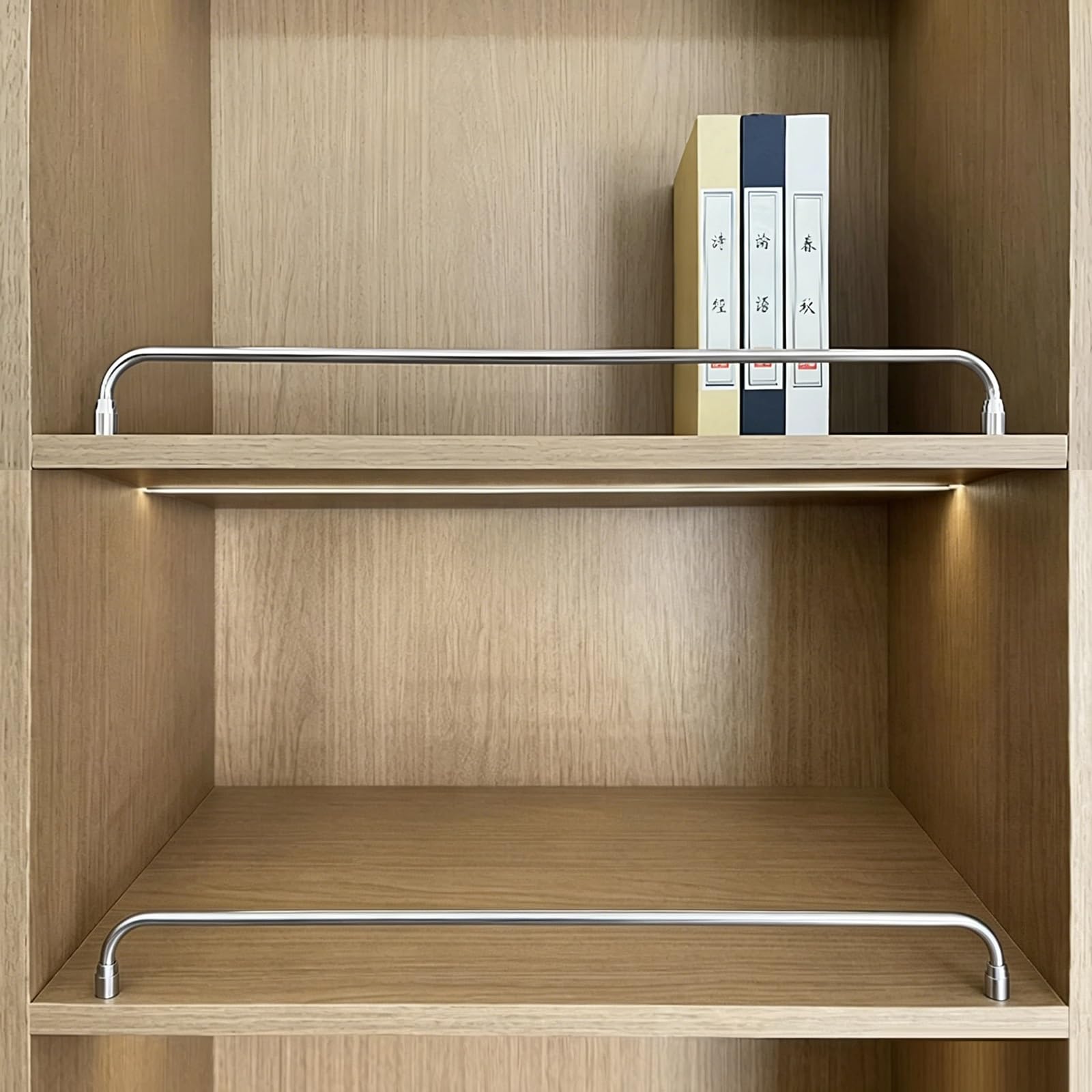 Anti-Fall Bookshelf Shelf Guard Rail 2 Pack, Home Bathroom Kitchen Pantry Warehouse Cabinet Fence Edge Guardrail Item Retaining Bar，2 Inch Tall(Silver,Long 16in/41cm)