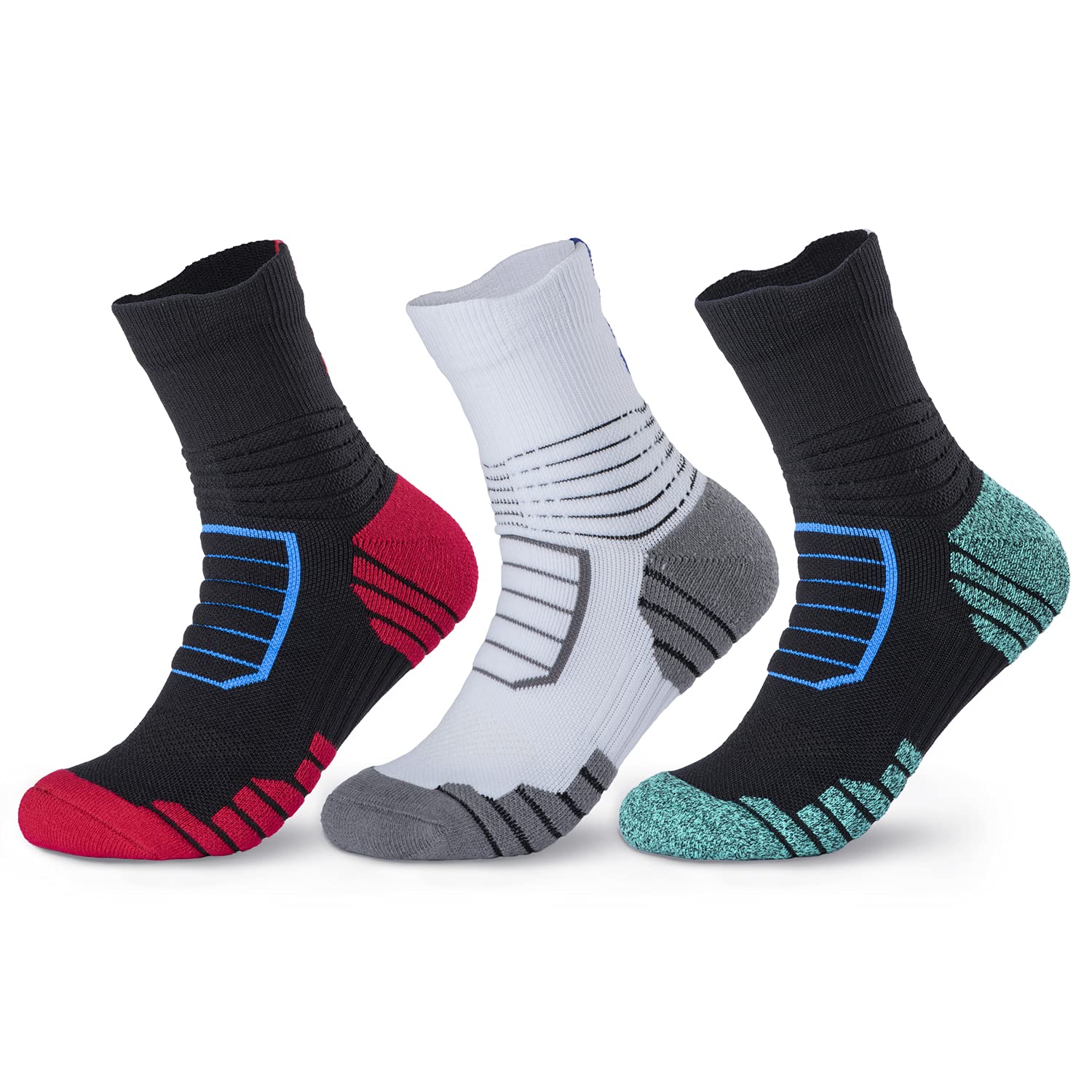 running socks for long distances men anti-blister padded arch support trainer & athletic sweat wicking breathable 3