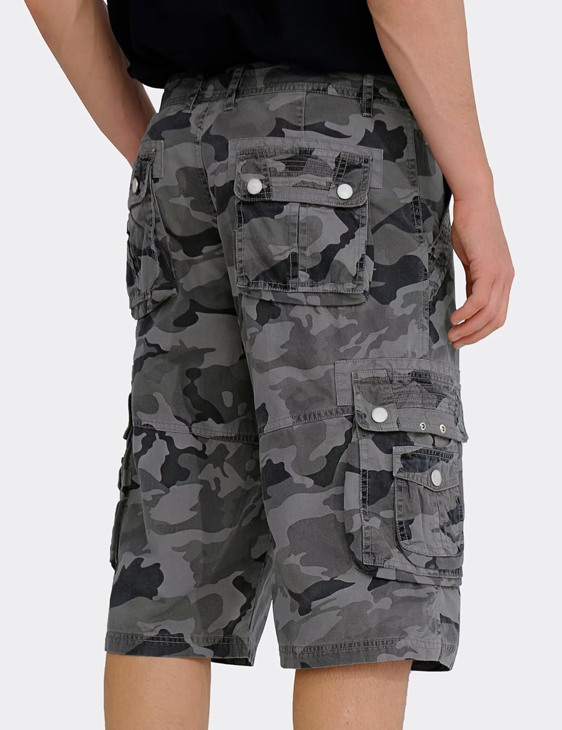 BEST SOUTH Men's Capri Long Twill Cargo Shorts Below Knee 13 Inches Cotton Relaxed Fit Casual Multi-Pocket Black Camo 30 - Image 5