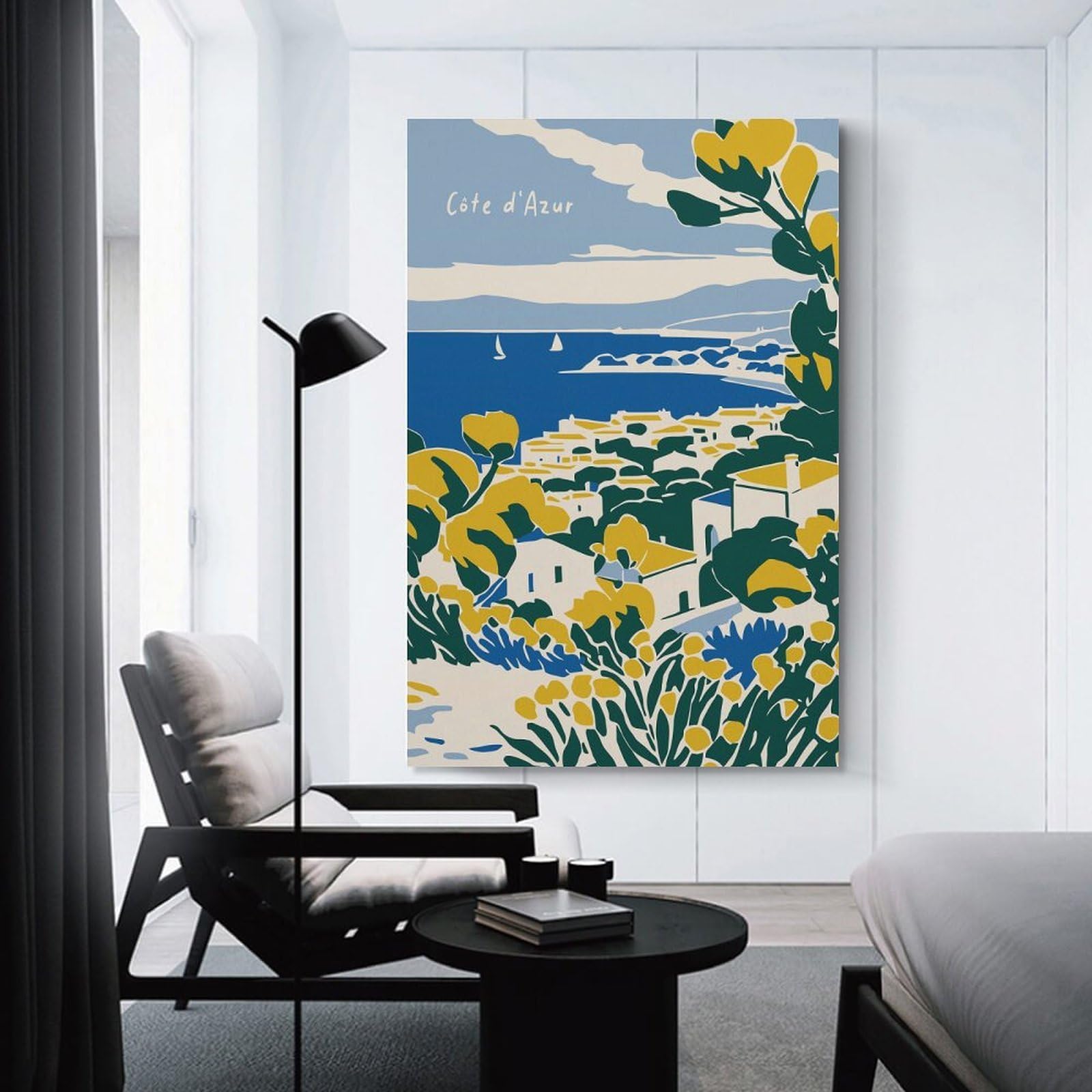 Junmoney Côte DAzur Travel Canvas Wall Art, 08x12inch(20x30cm), for Bedroom Decor, Cosy Corners Or Studios, Stylish Decor for A Restful Room Update
