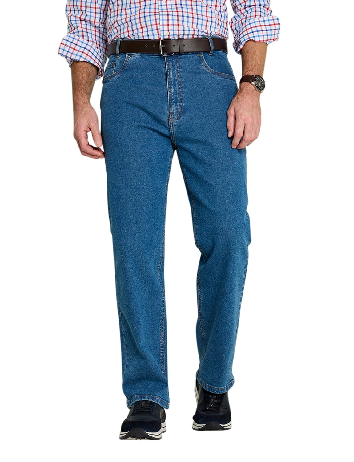 Pegasus Men's Light Blue Jeans With Belt, 5-Pocket Stretch Denim Jean With Hidden Stretch Waist 46-48W / 29L