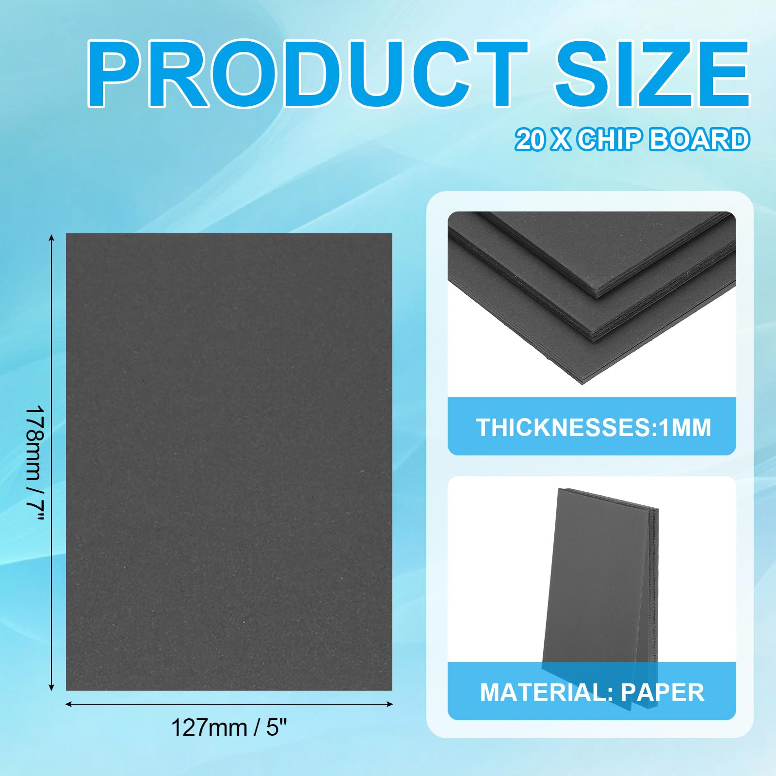 PATIKIL 7x5x0.04" Chipboard Sheets, 20Pcs 40PT Thick Book Board Binders Board Sturdy Bookbinding Supplies for Book Binding Cover Black - Image 2